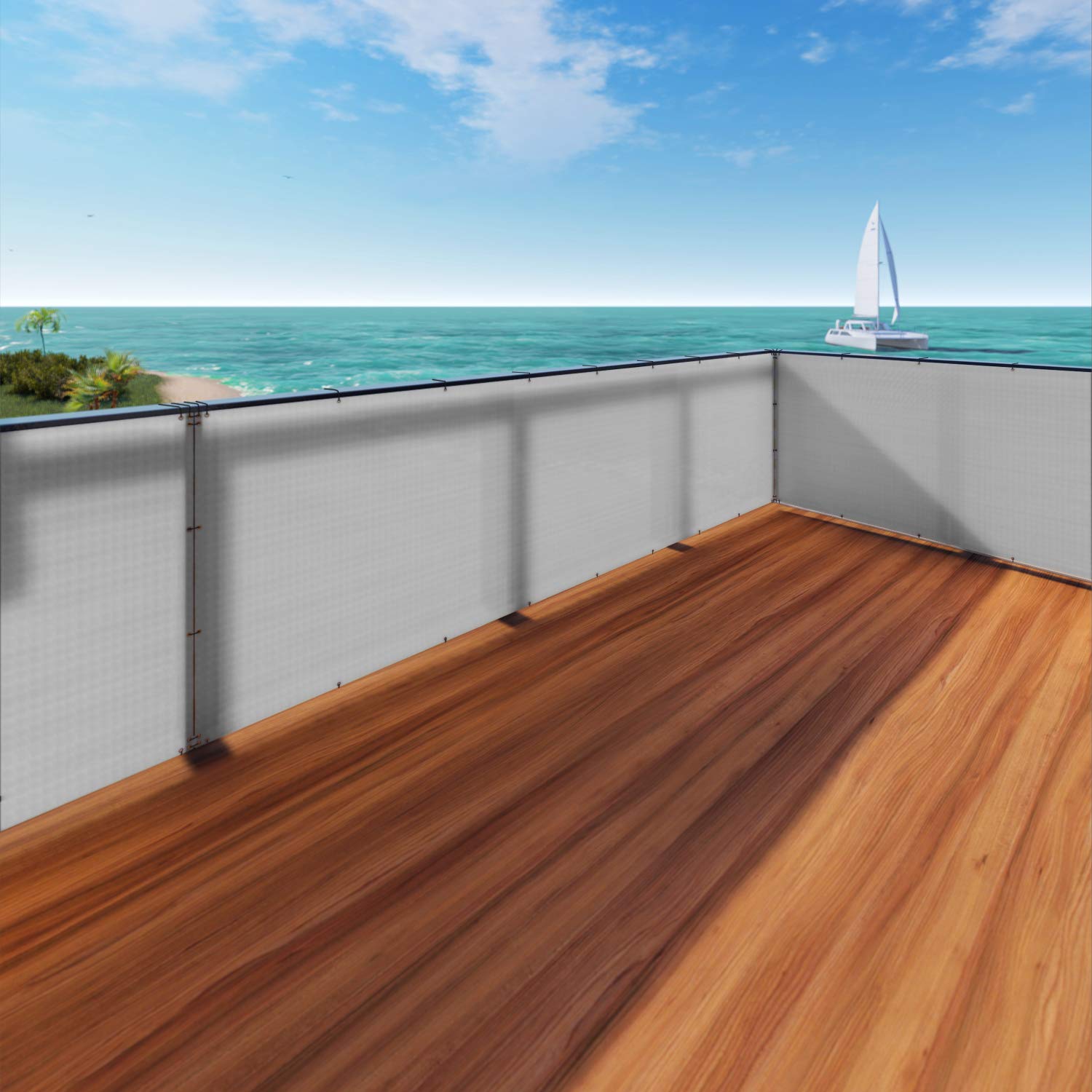 Deck Privacy Screen for Backyard, Patio, Balcony - 3' x 222' Grey Windscreen with Zipties | Pool, Porch, Railing, Gardening & Fence Shield Protection | Custom Size Available - Perfect for Outdoor Privacy & Wind Protection