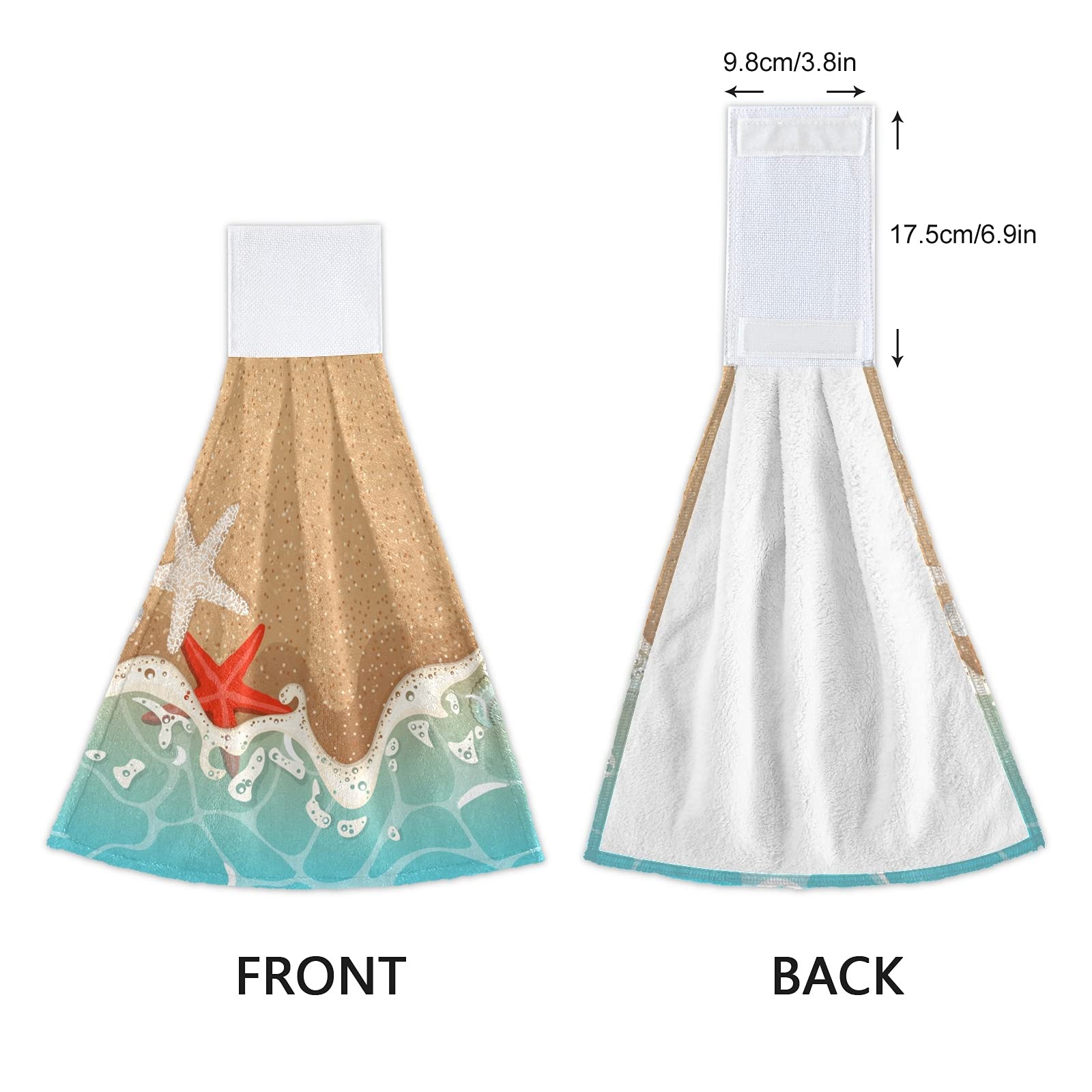 2-Pack Fast-Drying Absorbent Soft Kitchen Hand Towels - Sandy Beach Sea Wave Starfish Shells Design for Home Kitchen & Bathroom Decor | Perfect for Drying Dishes, Cleaning Countertops, and Adding Coastal Style