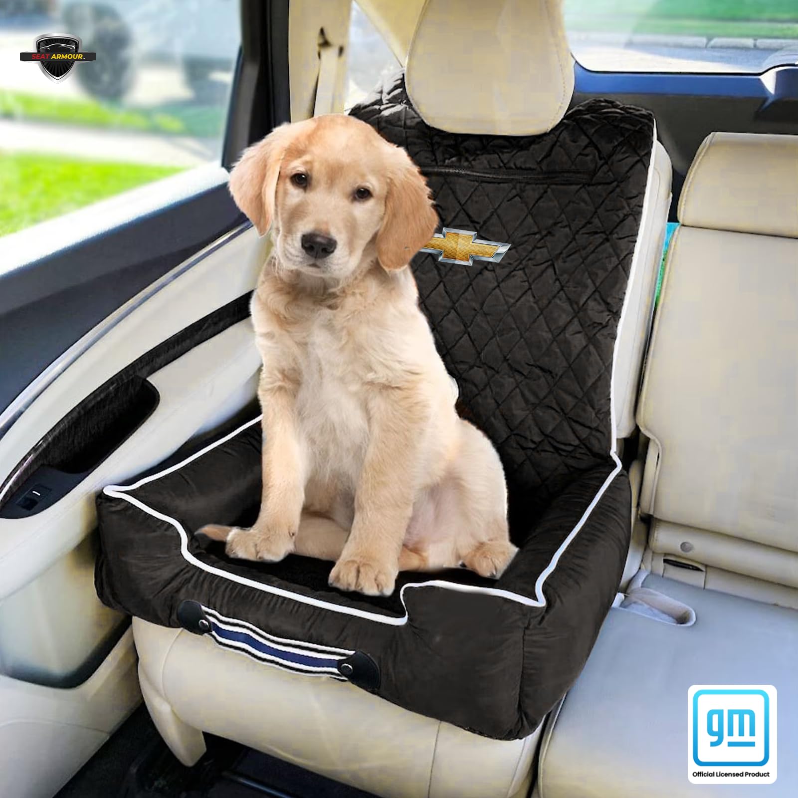 Seat Armour Chevrolet PetBed2GO Dog Car Seat Cover - 2-in-1 Pet Bed & Car Seat Protector for Dogs - Waterproof & Non-Slip Full Protection Pet Car Seat (26x20x6 in, 3.5 lbs, Black) - Perfect for Road Trips, Vet Visits & Daily Commutes