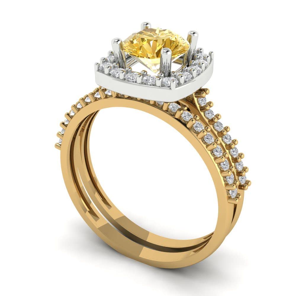 2ct Round Cut Halo Solitaire Moissanite Engagement Ring - 14k Yellow & White Gold Bridal Set for Women | Wedding, Promise, Anniversary Jewelry Gift | Perfect for Proposals, Vows & Special Occasions