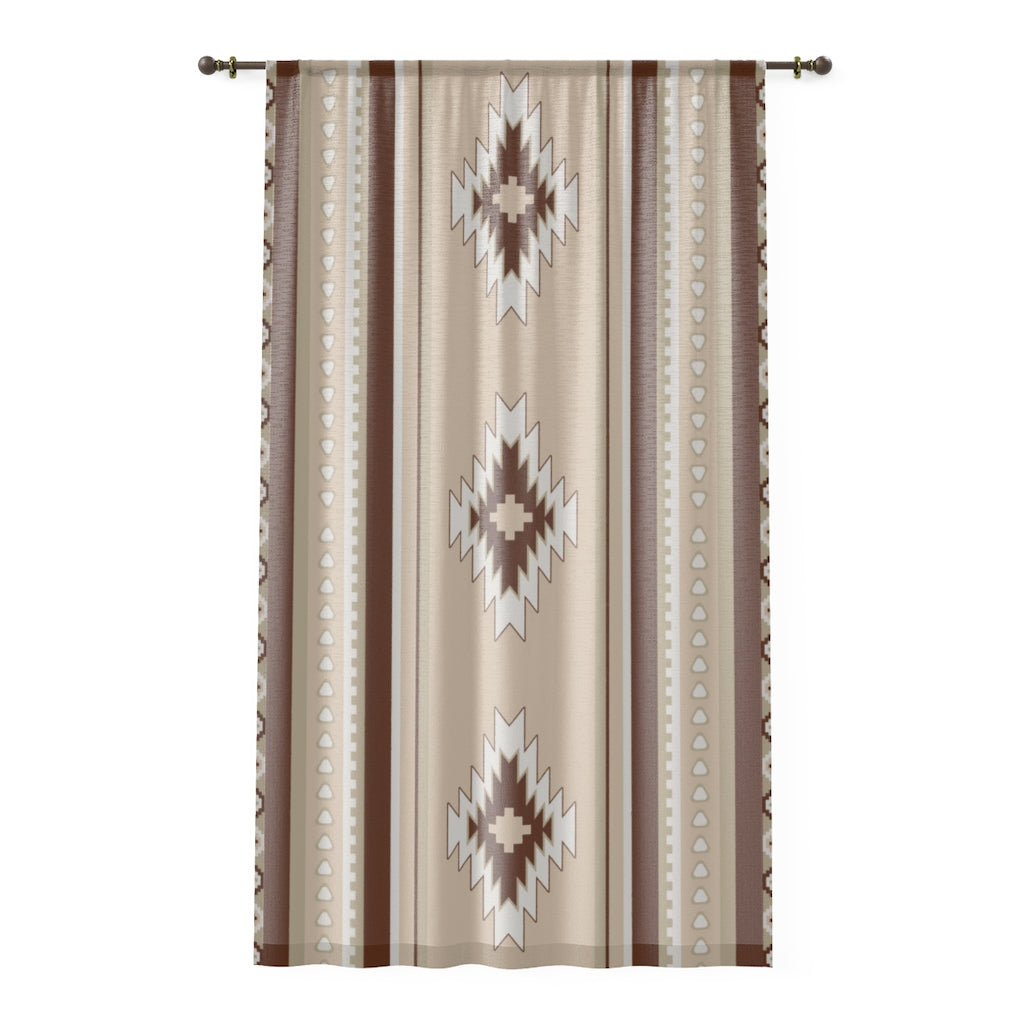 Beige Mohave Southwestern Print Sheer Window Curtain - Single Panel for Living Room, Bedroom & Home Decor