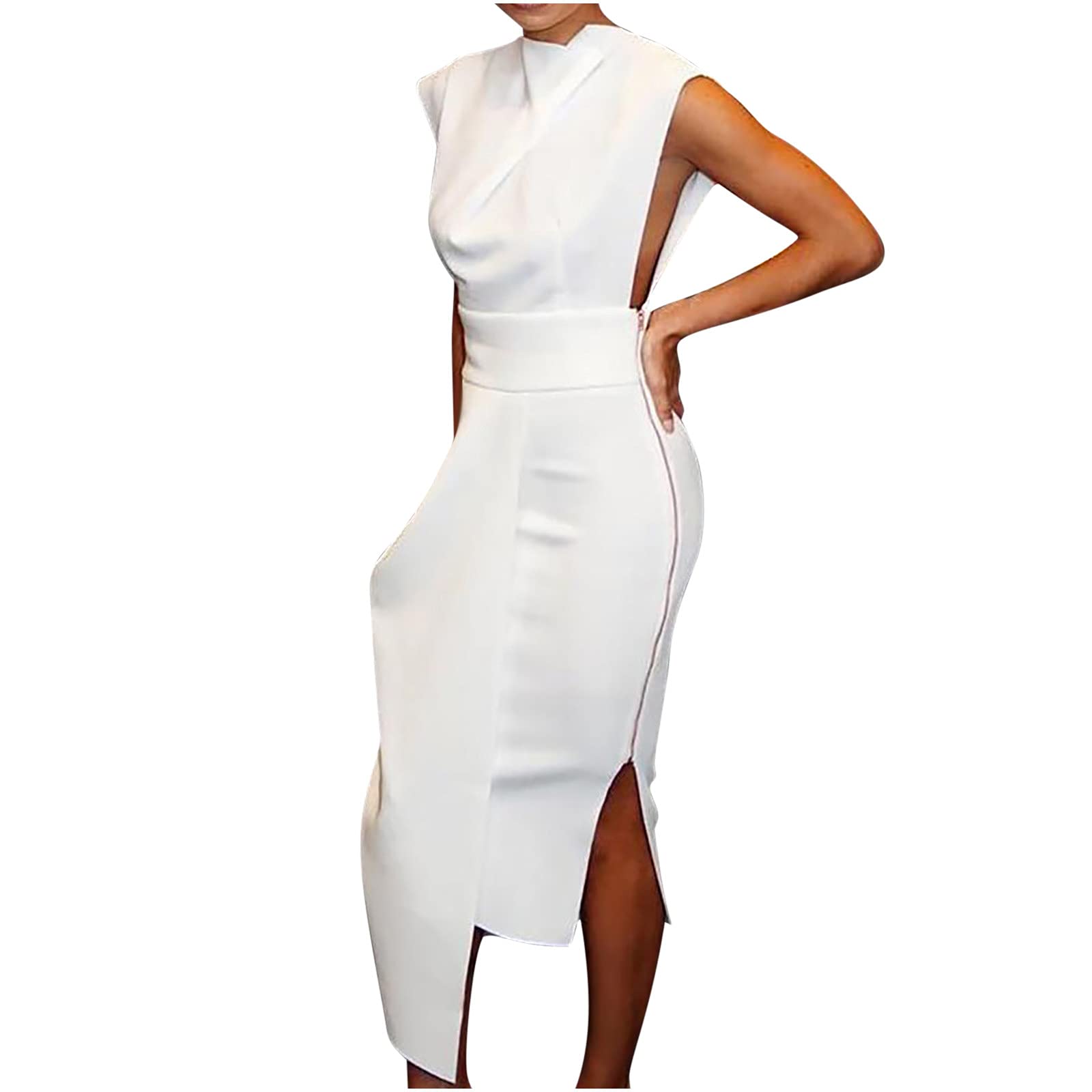 Elegant Women's Sleeveless Solid Wrap Dress with Zipper & High Slit - Irregular Hem Club Dress for Wedding Guest, Party, Cocktail & Special Occasions
