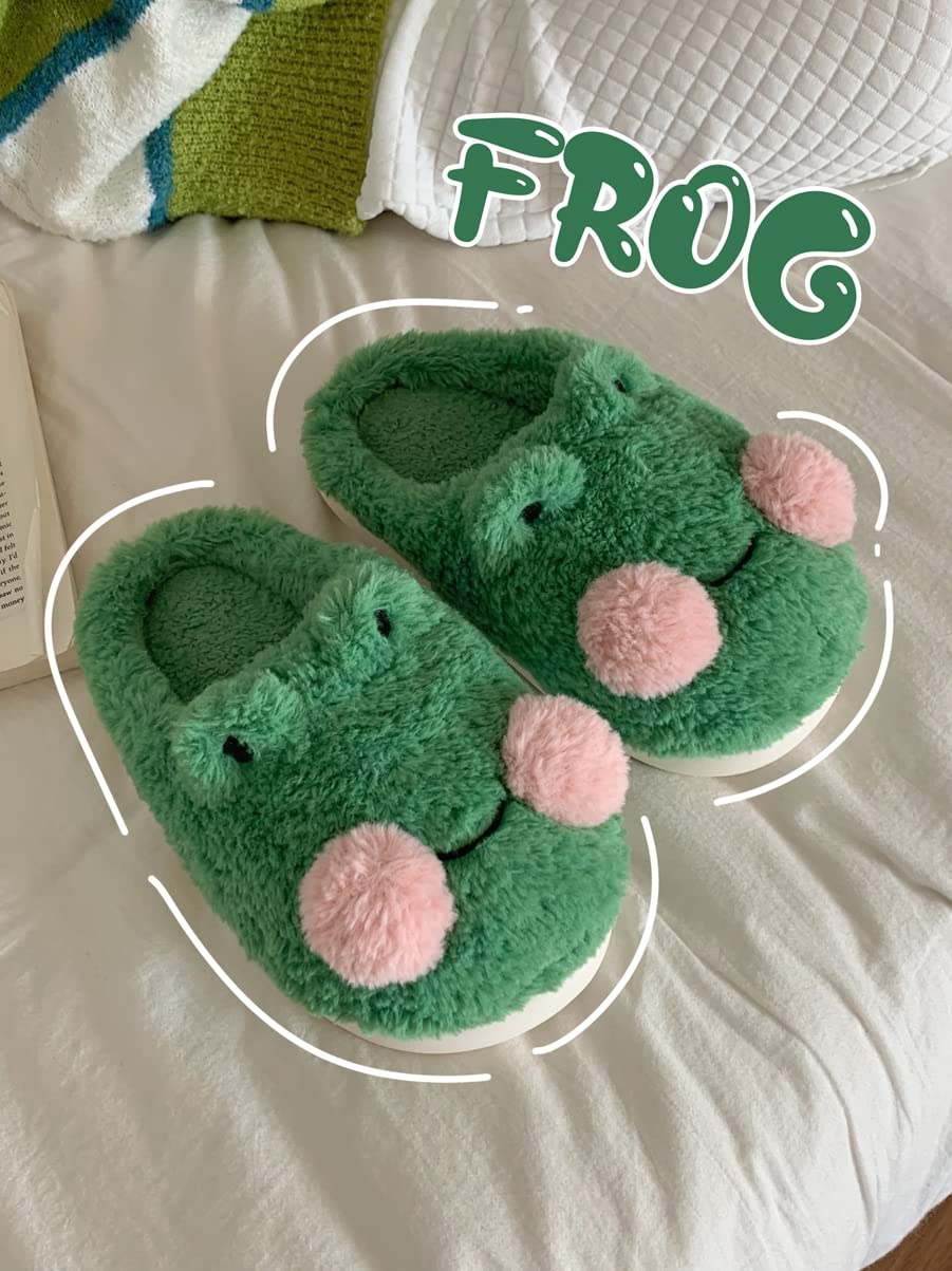 Cute Frog Slippers for Women - Soft Fluffy Fuzzy Animal House Shoes - Kawaii Smile Slippers for Indoor Comfort & Lounge Wear - Perfect Gift for Girls & Women