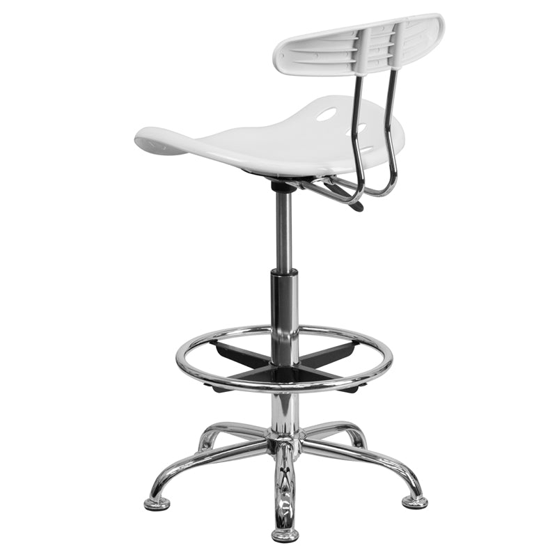 FLASH Bradley Vibrant Violet and Chrome Drafting Stool with Tractor Seat - Adjustable Height Bar Stool for Home Office, Art Studio & Industrial Workspaces