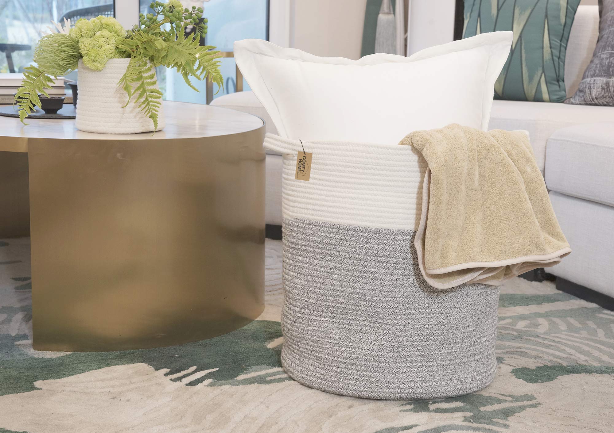 COMFY-HOMI 4-Piece Woven Rope Basket Set - 1 Large Laundry Basket (21x21x13.6