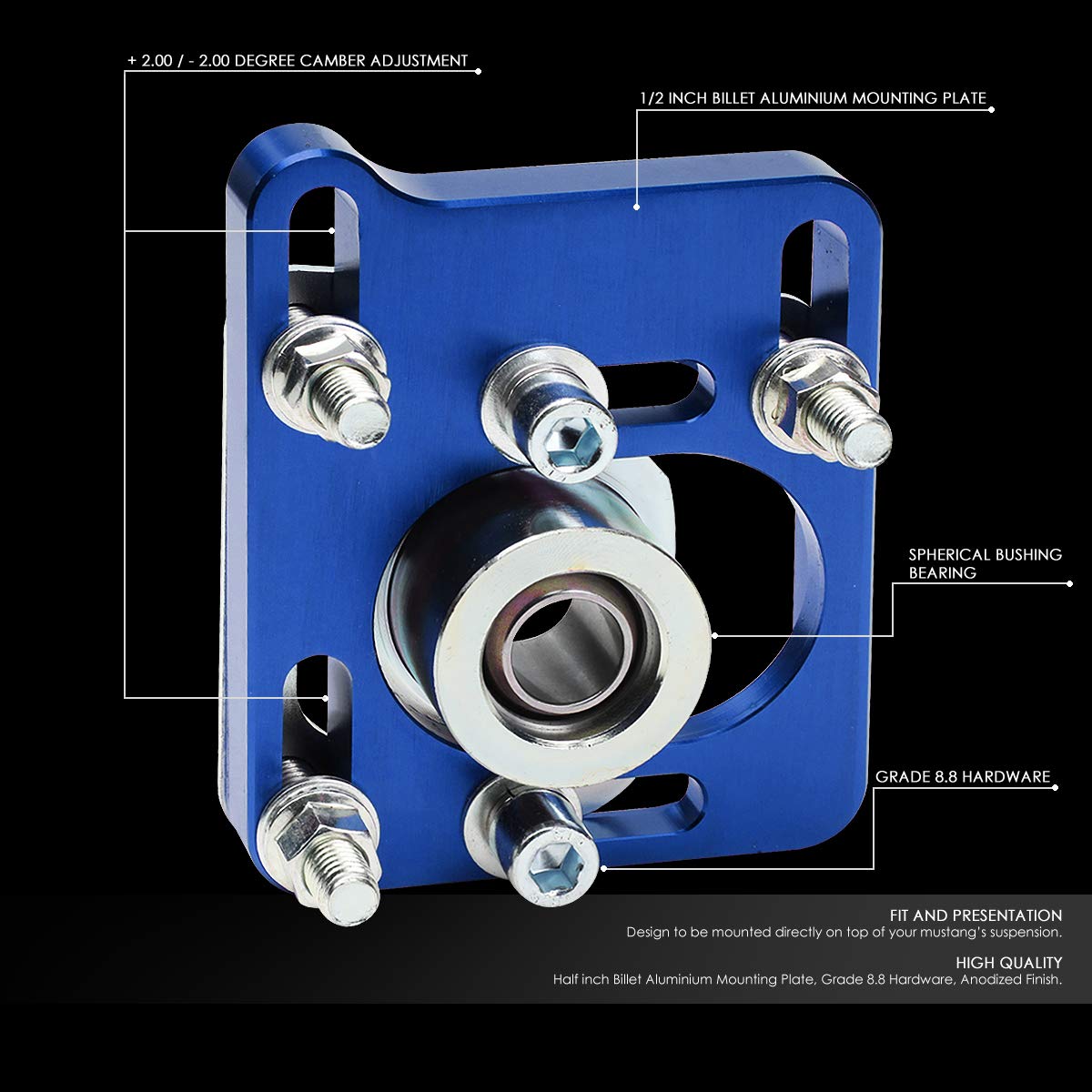 DNA Motoring CBK-PLT-FM94-BL Adjustable Coilover Camber/Caster Plates for Front Suspension - +/- 2.5° Adjustment - Perfect for Performance Tuning, Track Racing & Street Driving