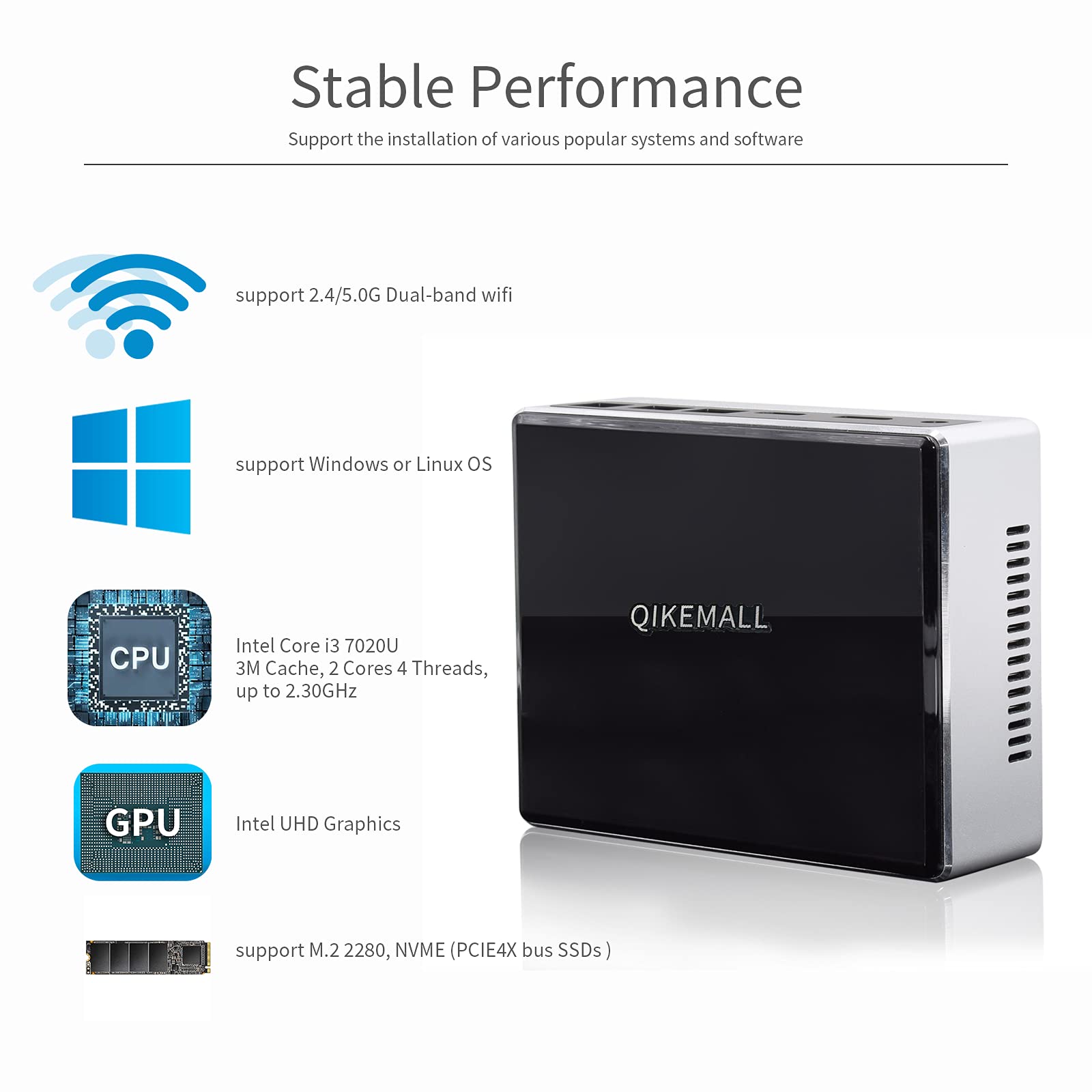 Compact Mini PC Windows 11 Pro | Intel Core i3-7020U Processor | 8GB DDR4 RAM | 128GB NVMe SSD | Dual HDMI/DP/USB-C Ports | Dual LAN & WiFi | Ultra-Small Desktop Computer for Home Office, Gaming & Digital Signage
