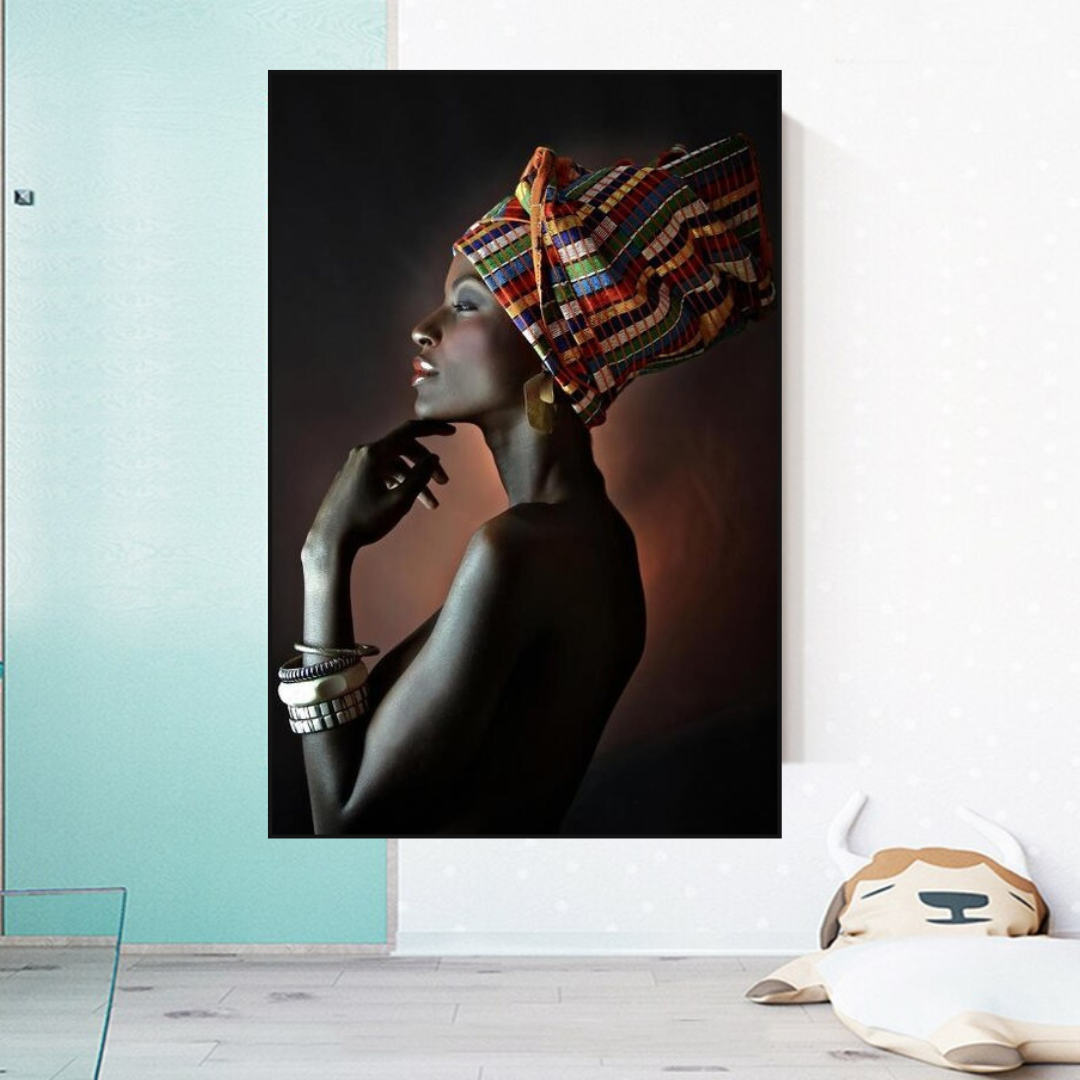 Afro Girl Crowned Flower Canvas Wall Art - Black Girl Empowerment Decor for Living Room, Bedroom & Office - Unique African American Home Wall Decor