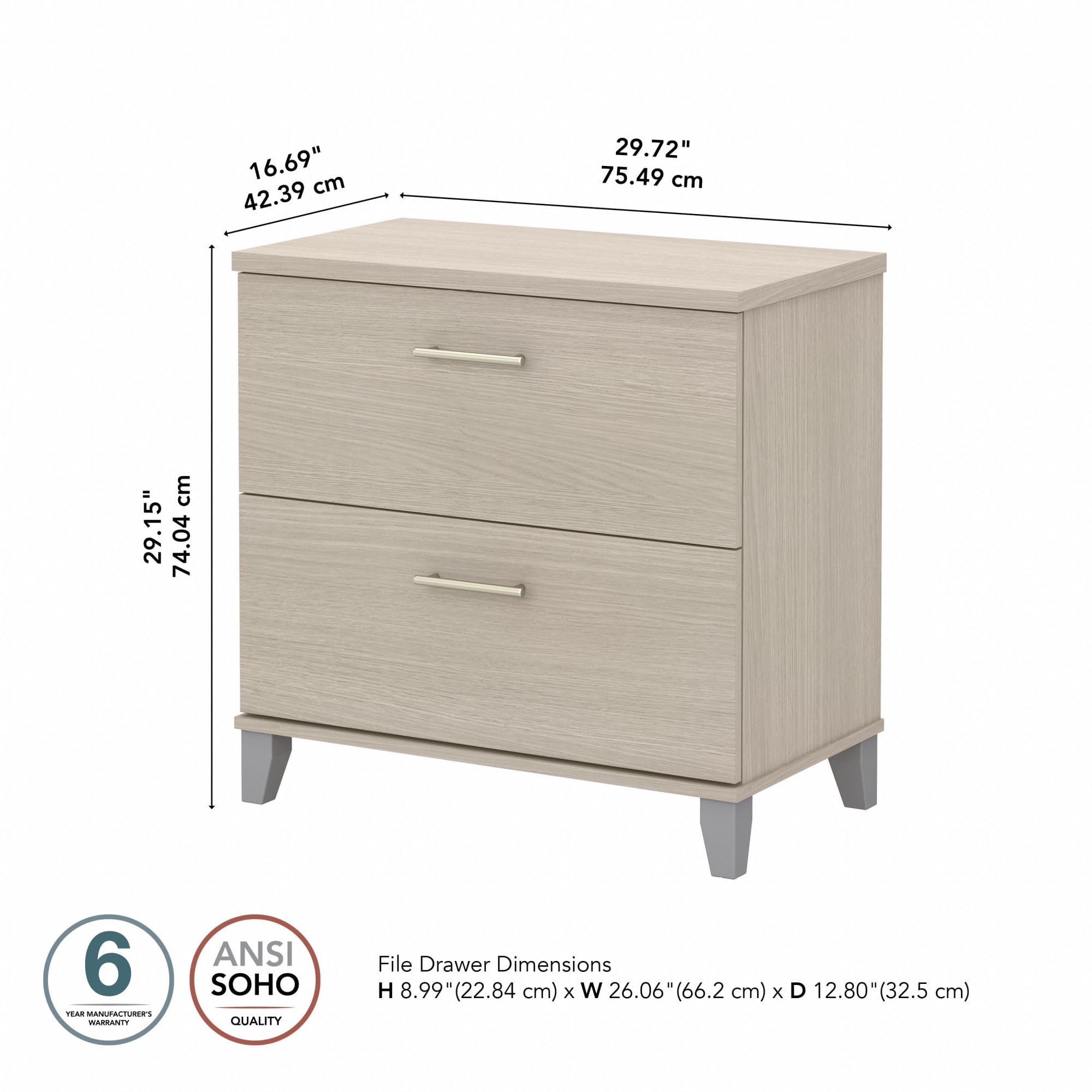 Bush Furniture Somerset 2-Drawer Lateral File Cabinet in Sand Oak - Office Storage Solution for Home & Business Organization