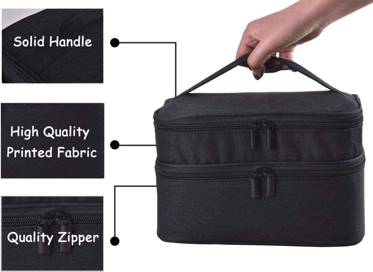 30 Bottles Nail Polish Organizer - Double Layer Nail Varnish Storage Case with Handle | Portable Nail Supply Organizer for Salon, Travel & Home Use (Black)