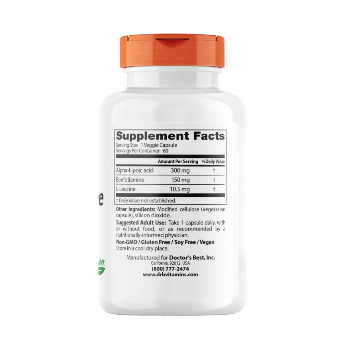 Doctor's Best Benfotiamine 150mg with Alpha Lipoic Acid 300mg - 60 Vegan Capsules for Blood Sugar Support & Nerve Health - Diabetic Neuropathy Relief Supplement