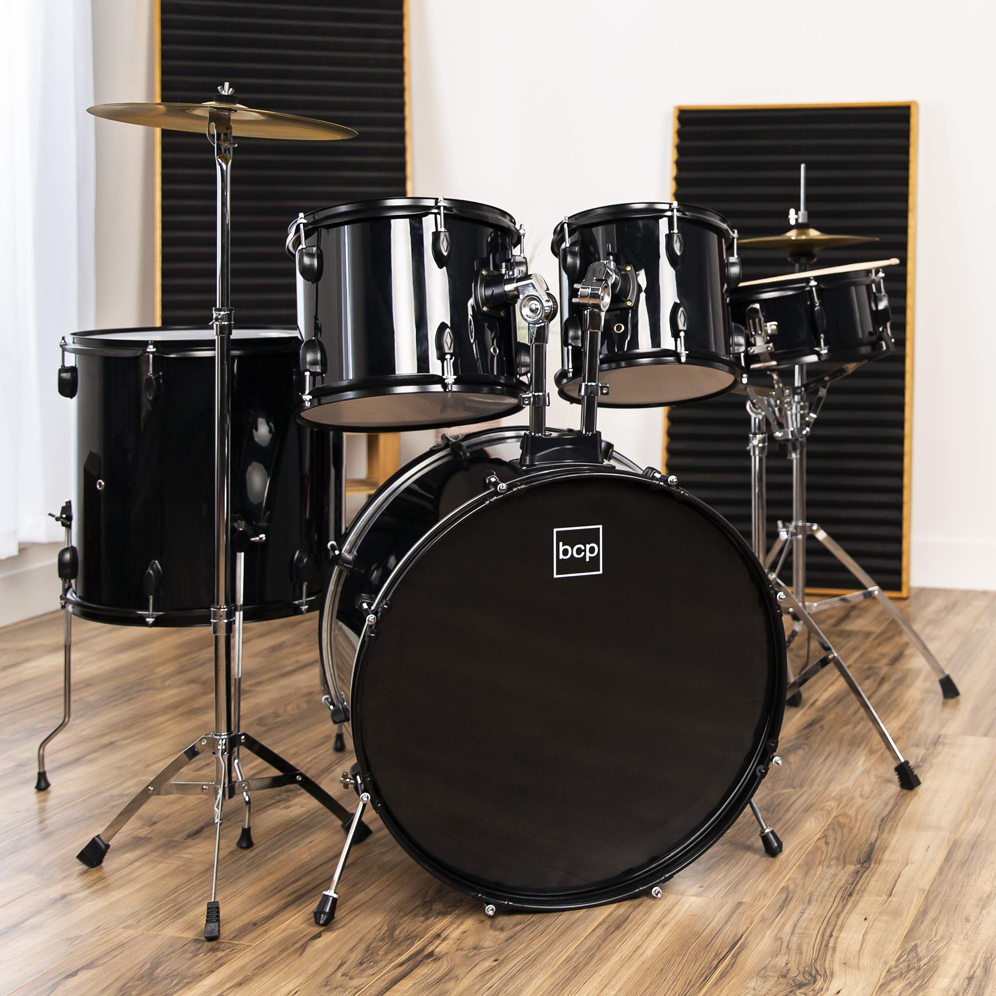 Best Choice Products 5-Piece Full Size Complete Adult Drum Set with Cymbal Stands, Stool, Drum Pedal & Sticks - Professional Black Floor Tom Drum Kit for Home Studio, Live Performances & Music Practice