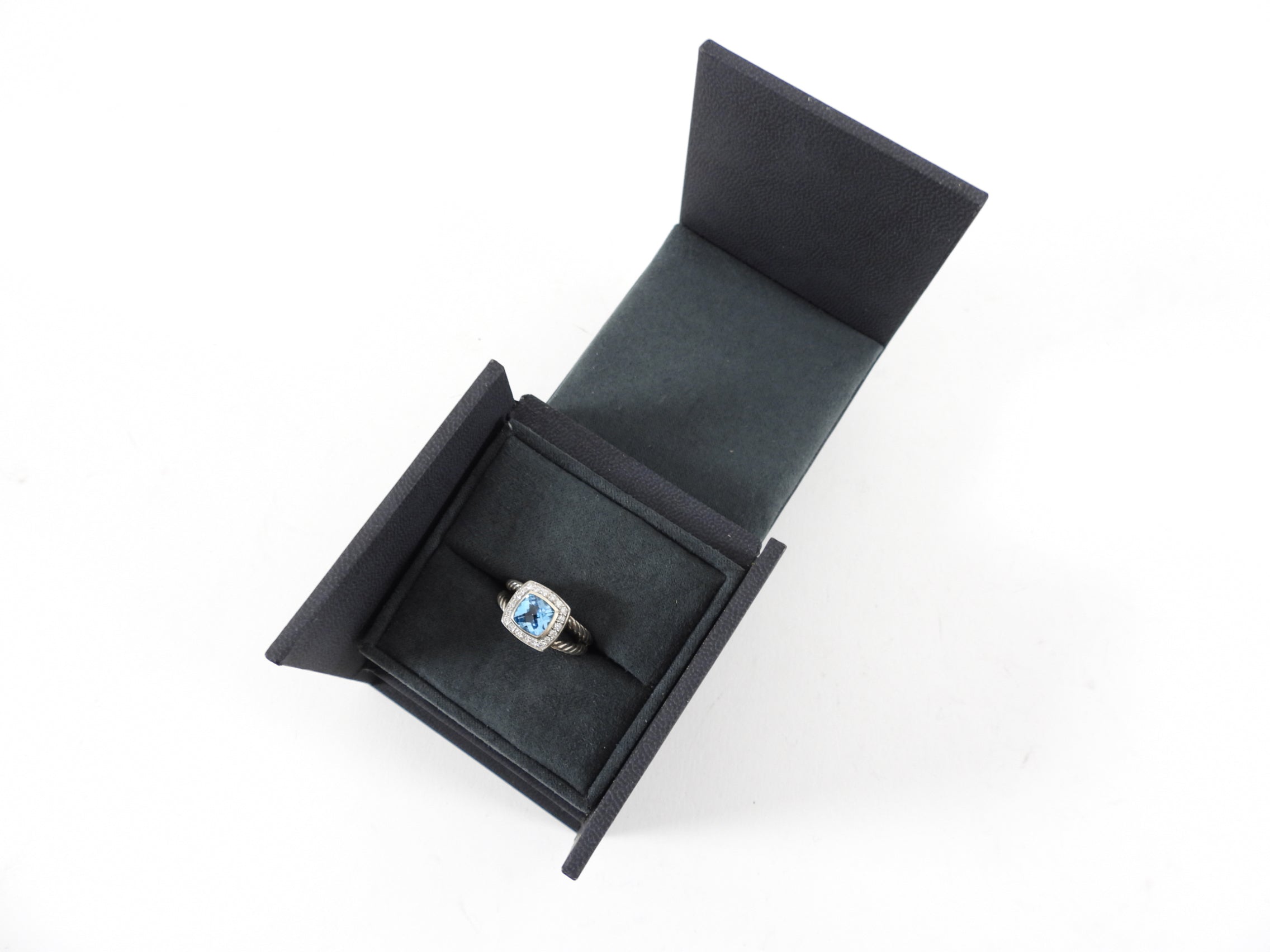 David Yurman Albion Blue Topaz & Diamond Ring 6.75mm - Sterling Silver Women's Jewelry for Engagement, Anniversary & Special Occasions