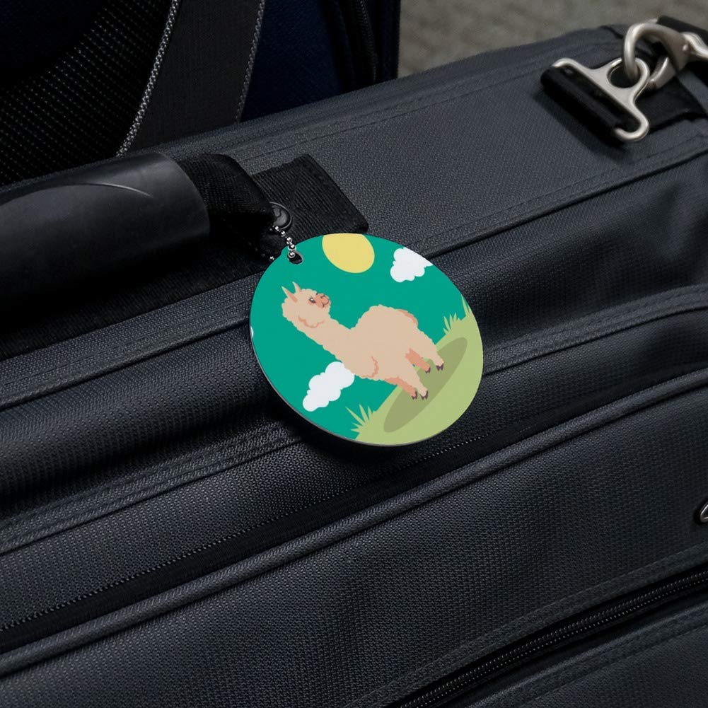 Soft Fluffy Alpaca Round Luggage ID Tag - Cute Suitcase Name Tag for Carry-On Bags - Perfect for Travel Identification & Personalization