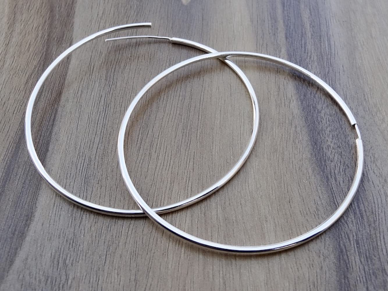 925 Sterling Silver Hoop Earrings 50mm - Endless Wire Round Sleepers - Handmade Jewelry for Women - Perfect for Everyday Wear, Gifts & Special Occasions