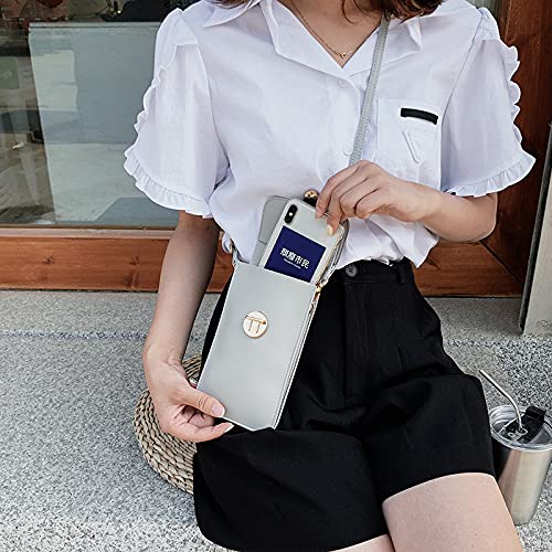 Leather Crossbody Phone Purse for iPhone 13 - Touch Screen Mini Shoulder Bag with Card Slots & Adjustable Strap | Women's Wallet Phone Pouch in Gray | Perfect for Shopping, Travel & Everyday Use
