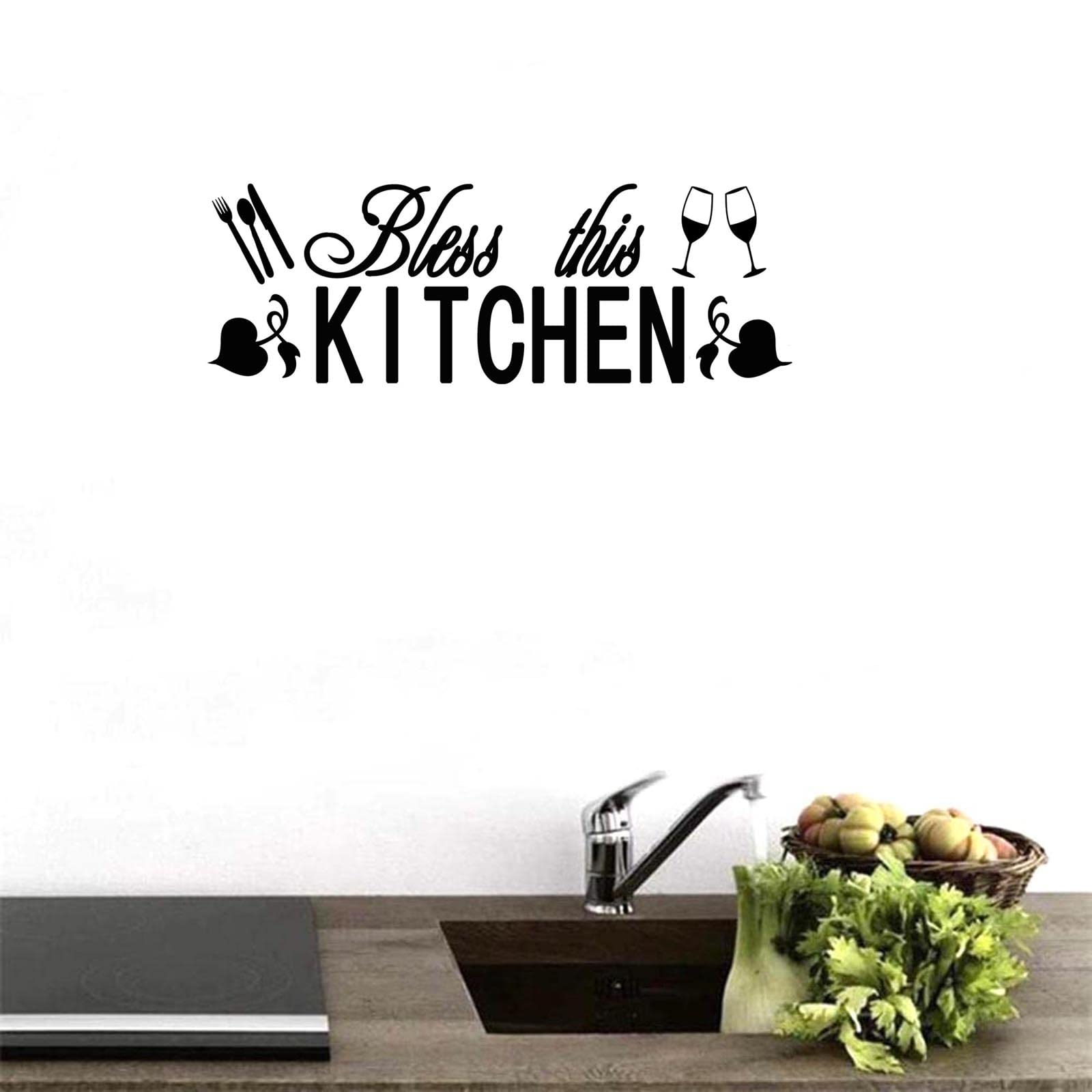 BIBITIME Removable Vinyl Wall Decals - Inspirational Kitchen Quotes & Floral Art Stickers for DIY Home Decor - Perfect for Dining Room, Baking Area, Bar & Restaurant Wall Styling