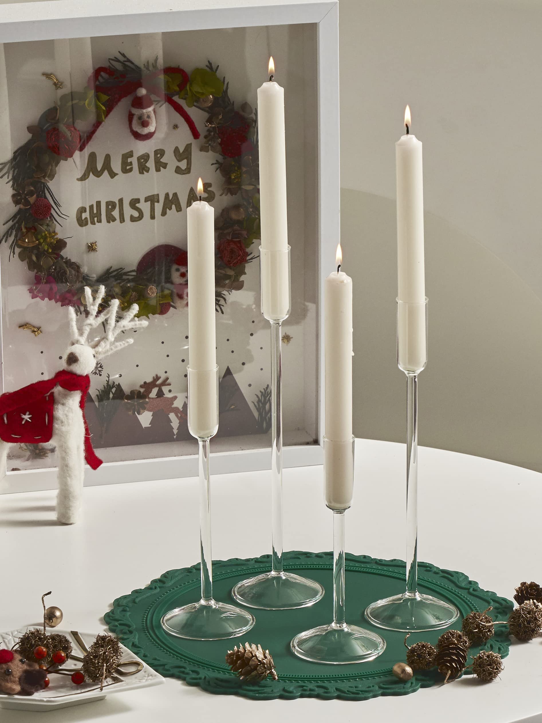 Glass Taper Candle Holders Set of 4 - Clear Tall Candlesticks with Different Heights for Wedding Centerpieces, Party Decor, Table Setting & Home Decoration
