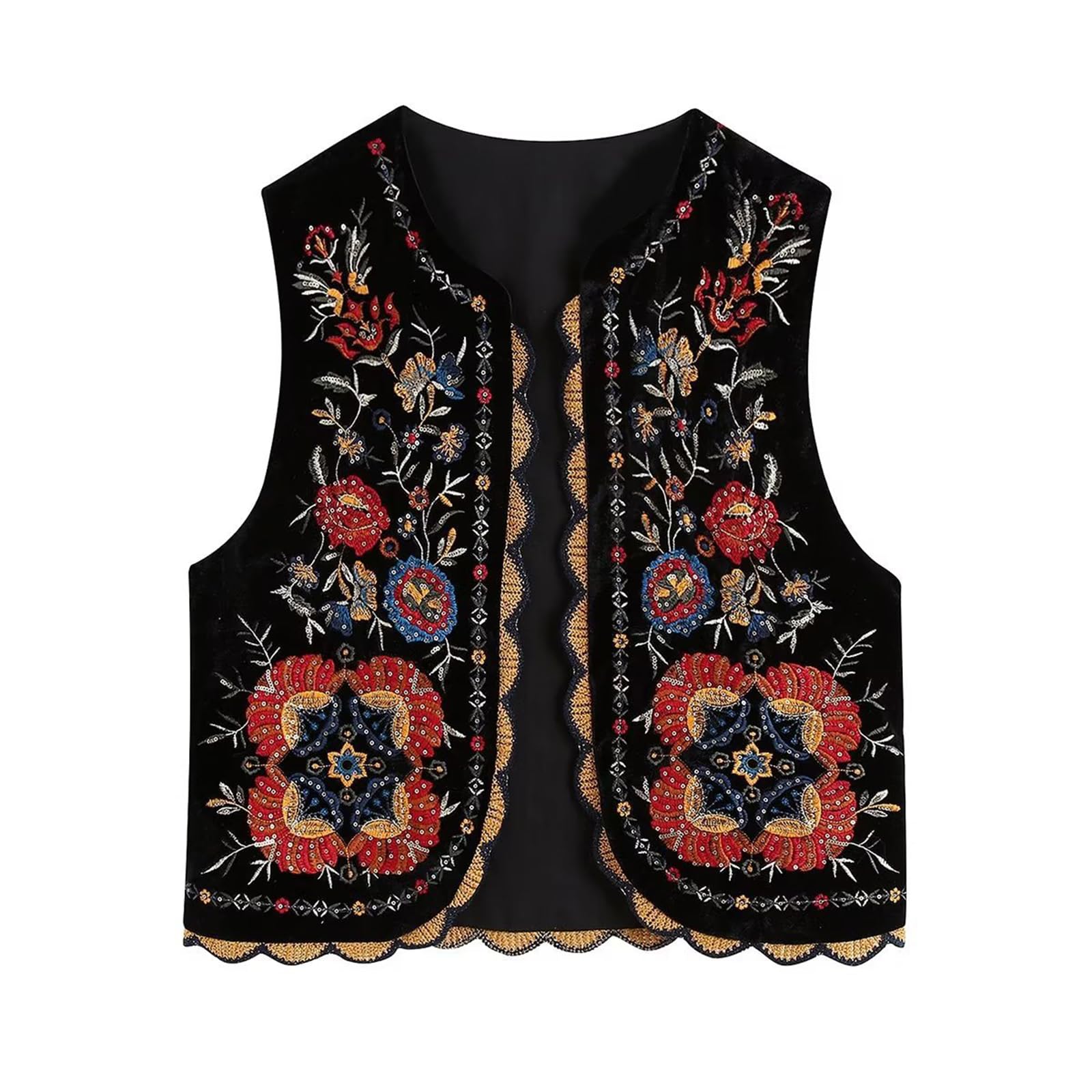 Vintage Embroidered Floral Linen Vest Top for Women - Y2K Sleeveless Open Front Blouse Waistcoat, Boho Chic Crop Top for Summer Outfits, Music Festivals & Beach Vacations