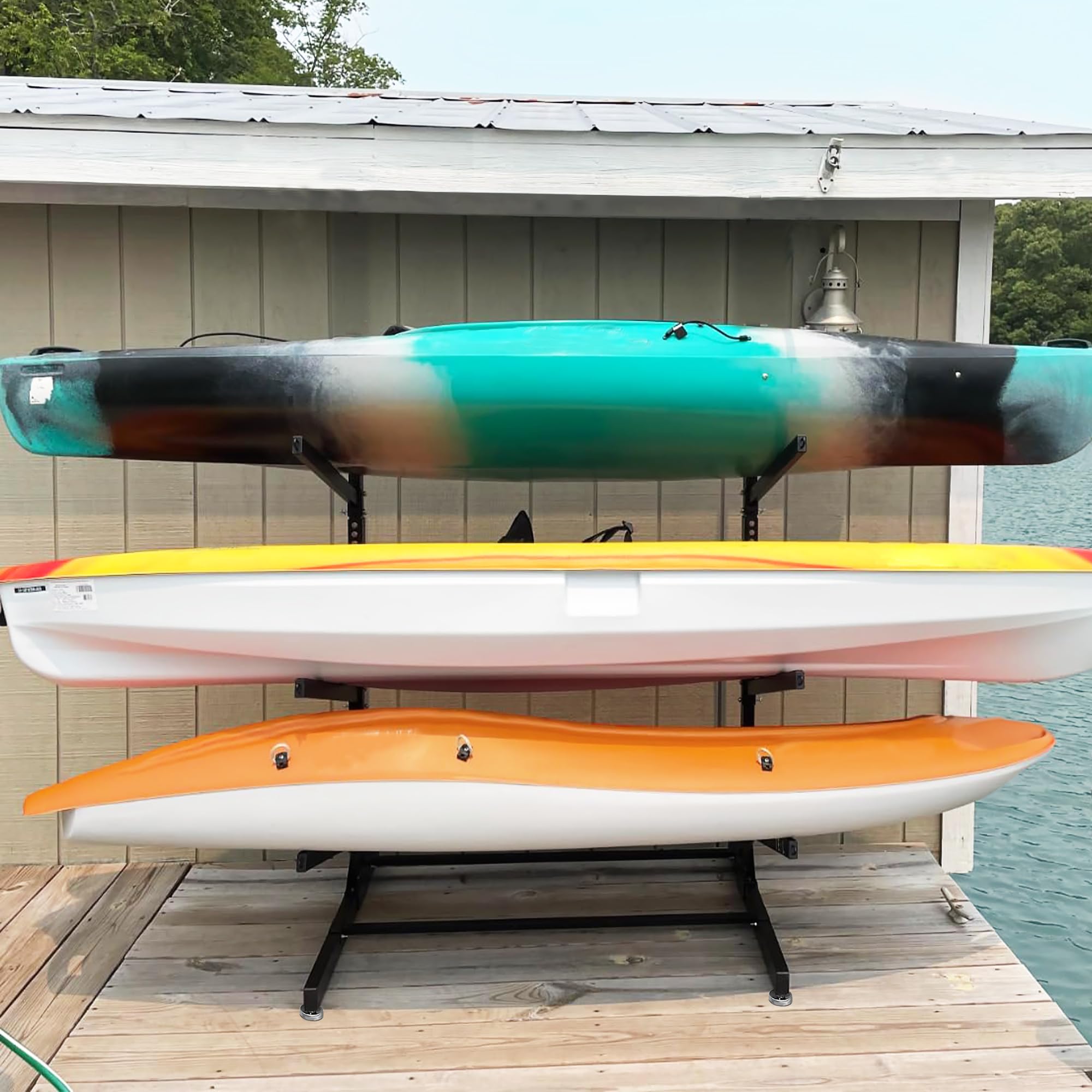 Heavy Duty 3-Tier/2-Tier Kayak Storage Rack - Freestanding Stand Up Paddleboard & Surfboard Holder for Garage, Backyard or Dock Organization
