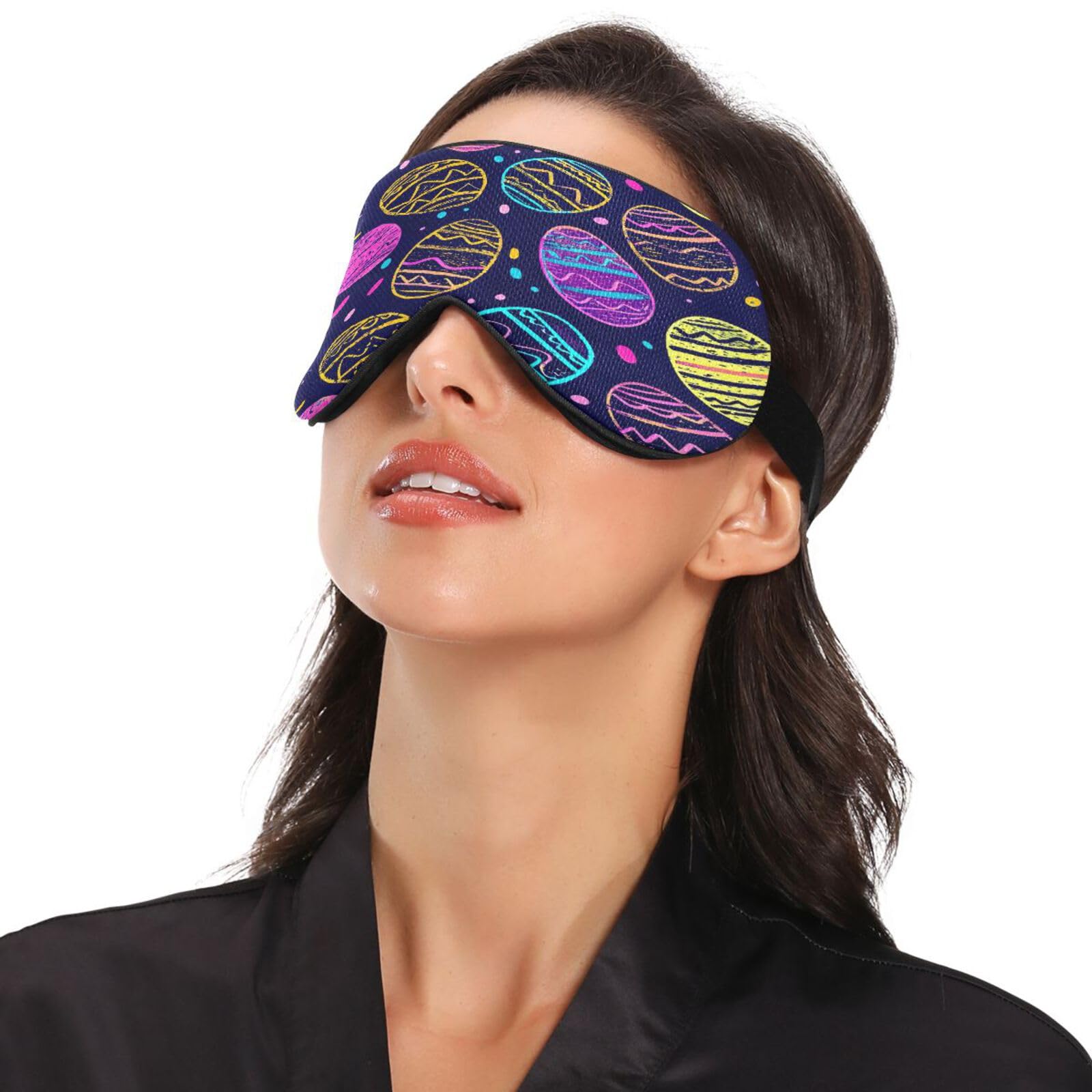Doodle Colorful Egg Pattern Sleep Eye Mask - Soft & Comfortable Blackout Blindfold with Adjustable Strap for Men & Women - Perfect for Travel, Nap & Night Sleep