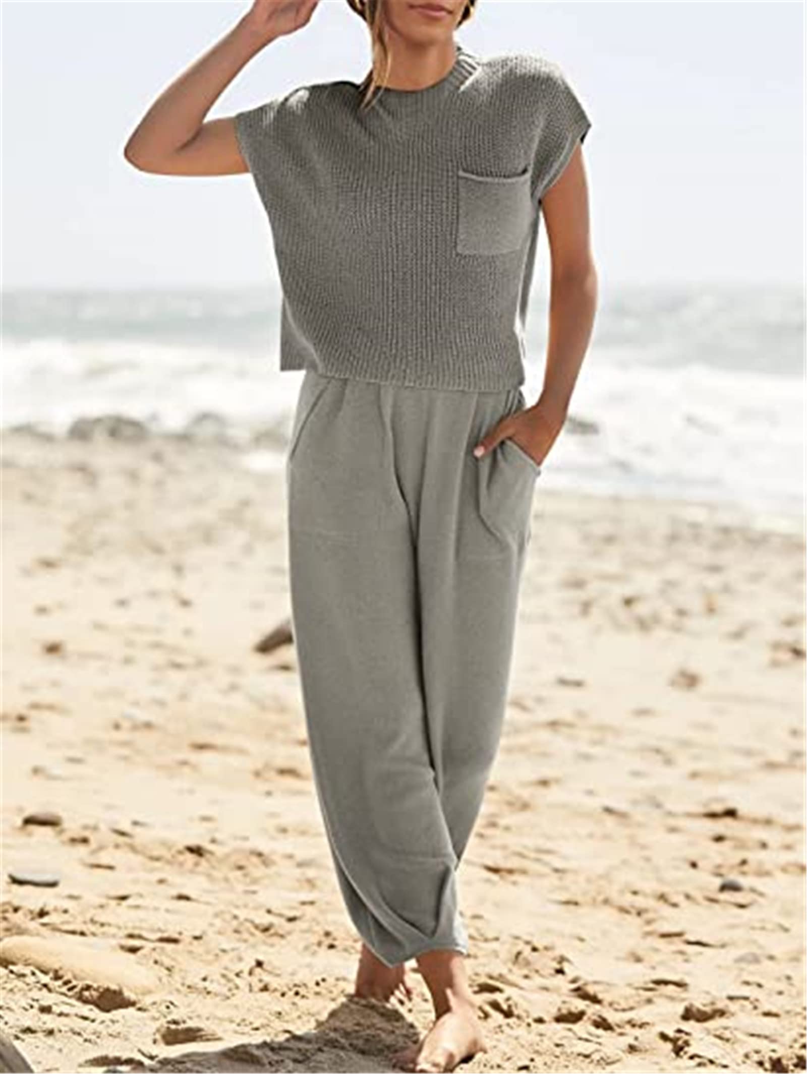 Yuemengxuan Women's 2-Piece Sweater Set - Knit Pullover Top & High Waisted Pants Lounge Outfit | Casual Matching Sets for Home, Office & Date Night
