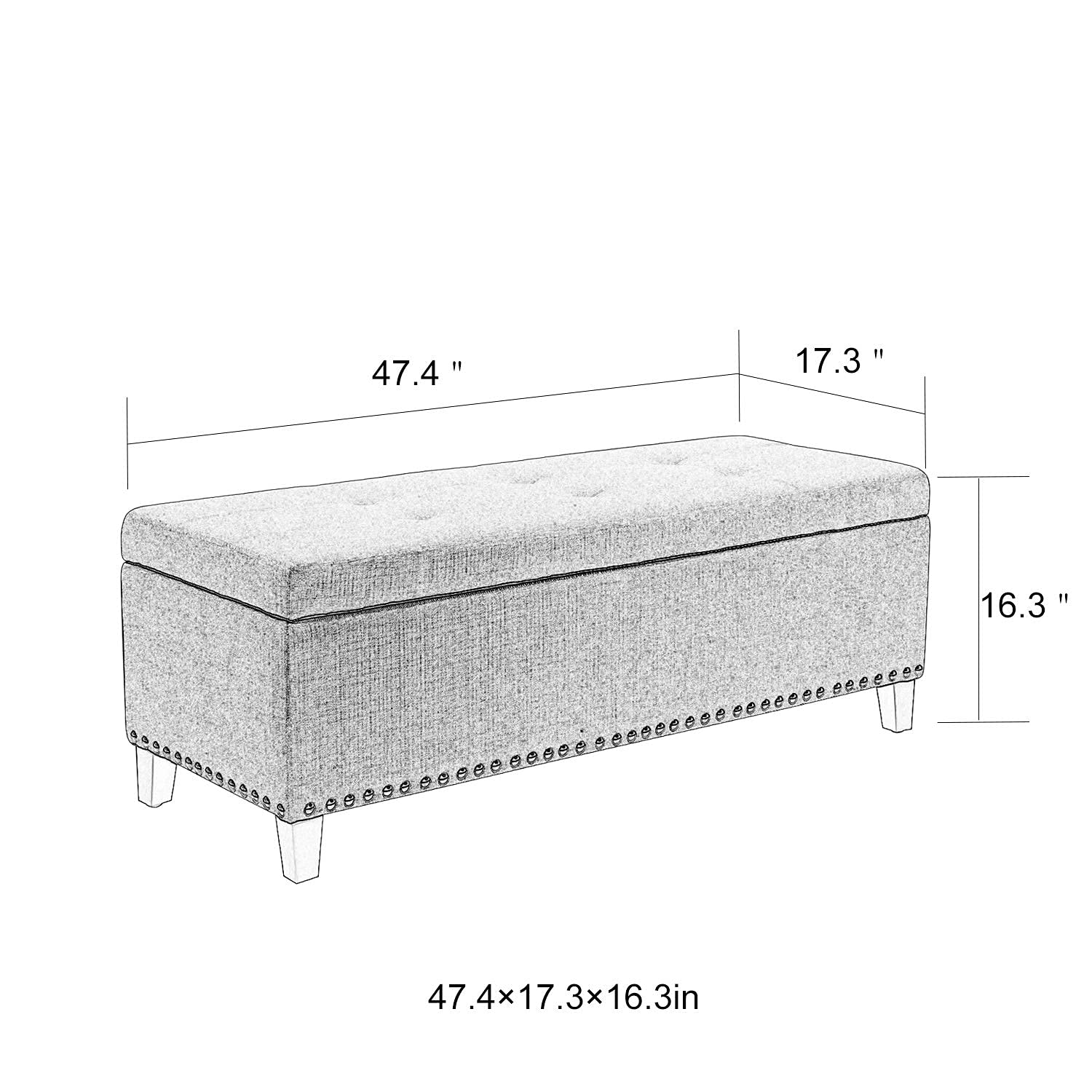 Homebeez Fabric Tufted Storage Ottoman Bench with Nailhead Trim - Multi-Functional Foot Rest Stool & Coffee Table Organizer (Beige Brown) - Perfect for Living Room, Bedroom & Entryway Storage