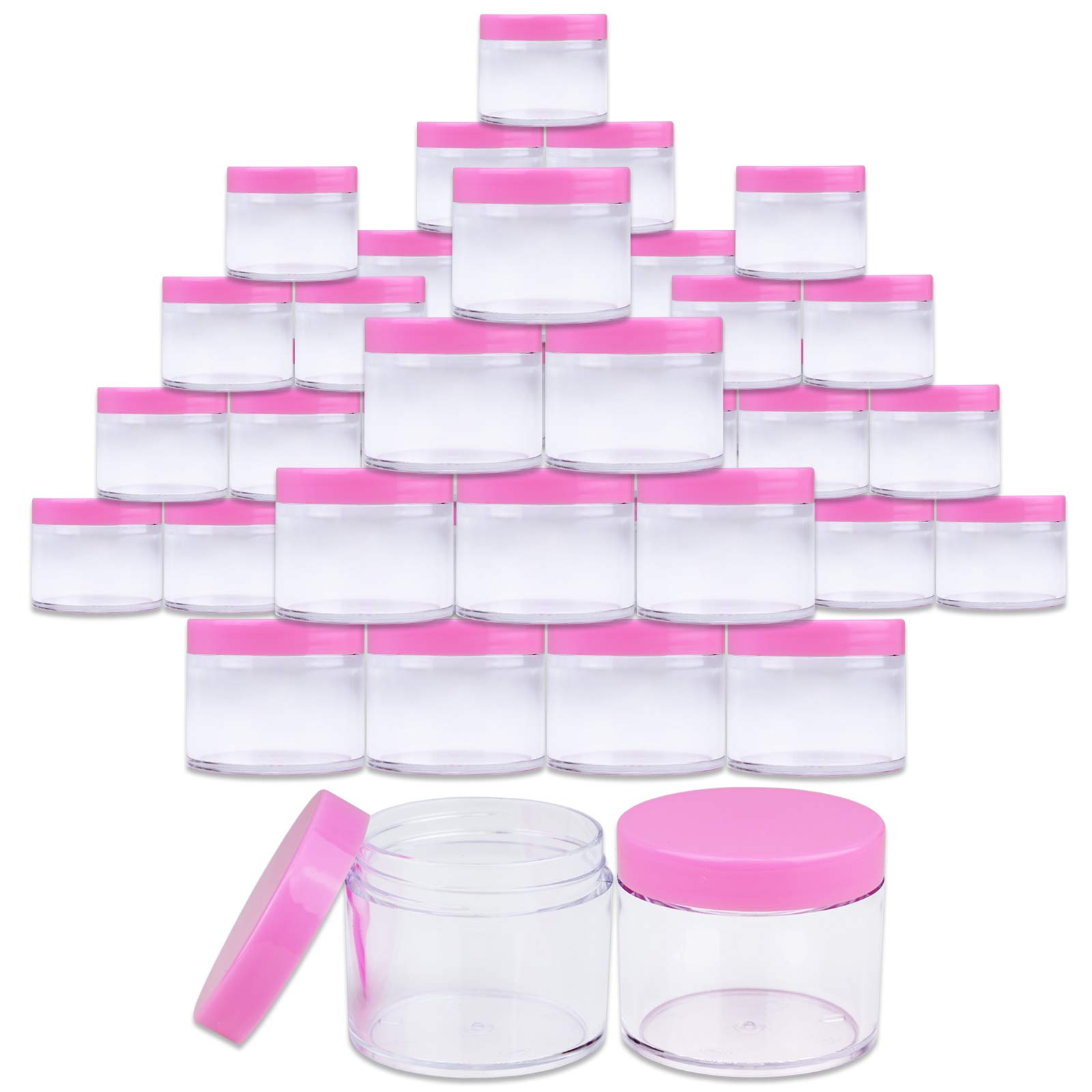 Beauticom 60 Grams/60 ML (2 Oz) Round Clear Leak Proof Plastic Jars with Pink Lids - Travel Size Cosmetic Containers for Makeup, Lotion, Creams, Oils & Salves - Perfect for Home, Salon & DIY Projects (Pack of 384)