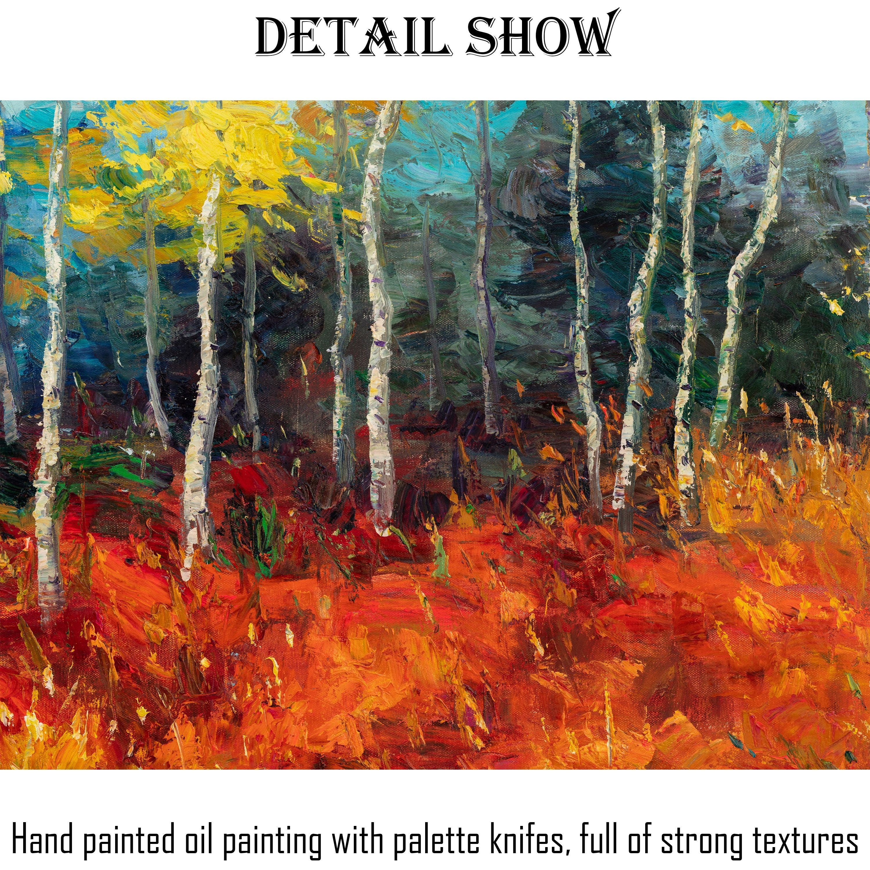 George Miller Textured Autumn Birch Forest Landscape Painting - Handmade Nature Art for Home & Office Decor | Perfect for Living Room, Bedroom, or Gift