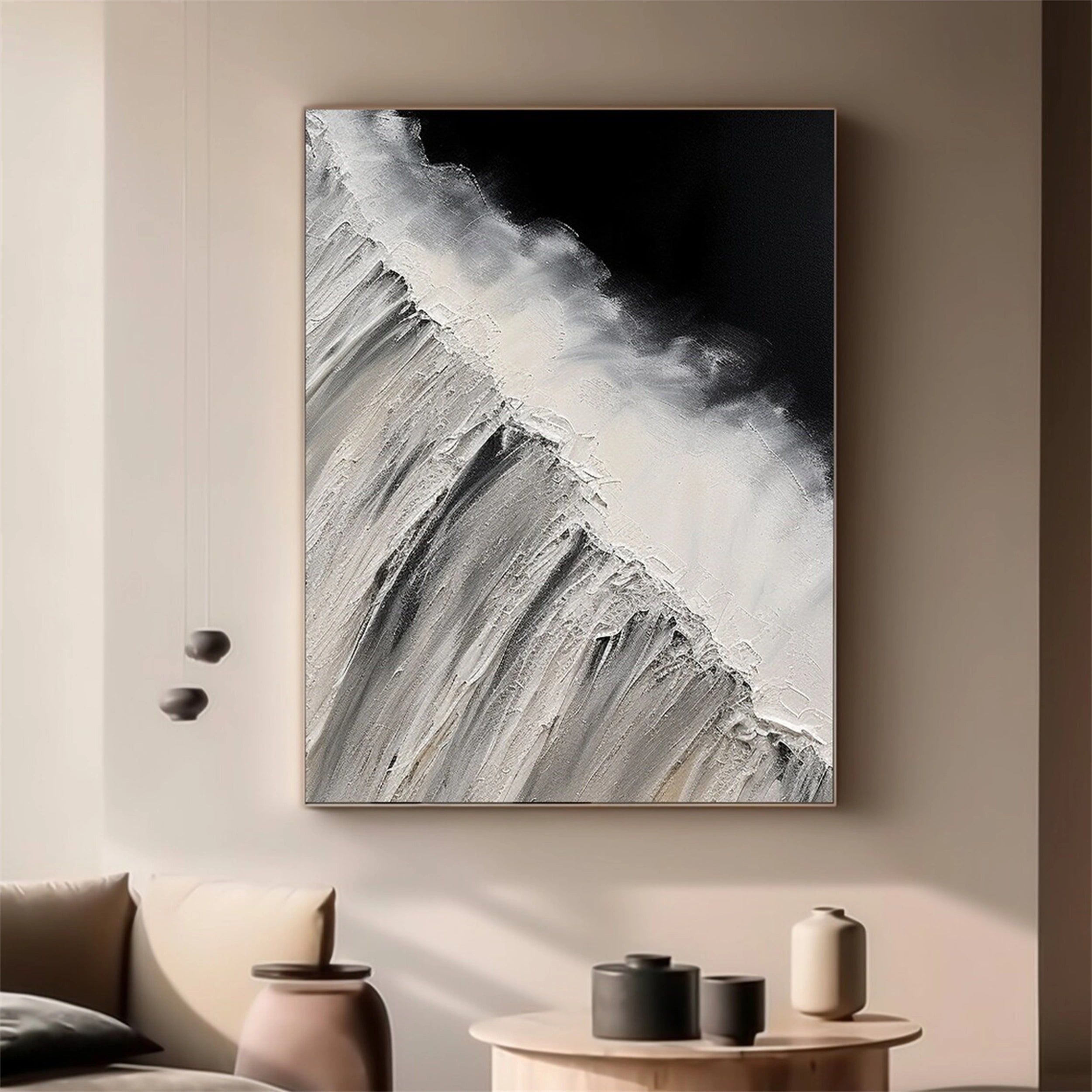 White & Black Minimalist Textured Painting Canvas #MM155 - Abstract Wall Art for Modern Home & Office Decor