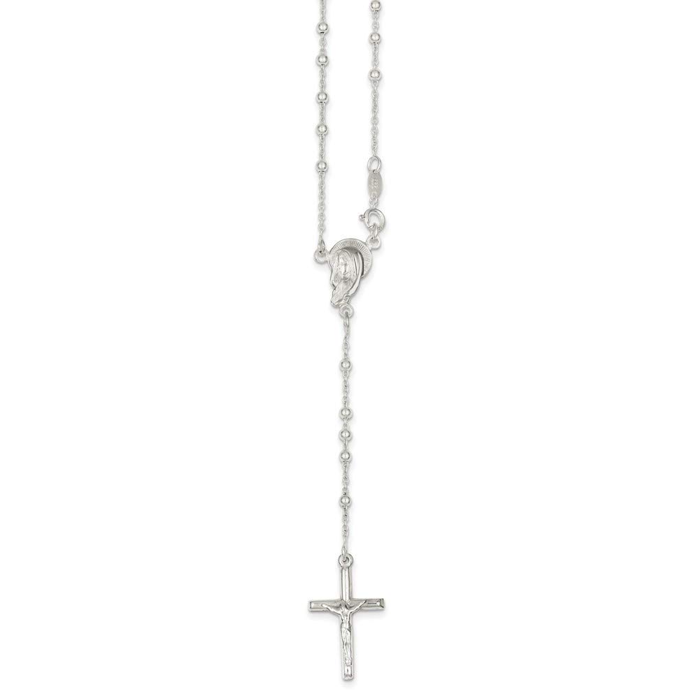 925 Sterling Silver Polished Rosary Necklace - 18 Inch Spring Ring Clasp Religious Jewelry for Women | Perfect for Baptism, First Communion, Confirmation & Daily Faith Wear