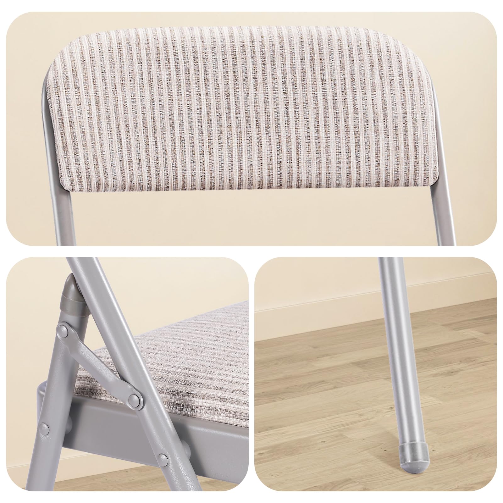 2 Pack Heavy Duty Folding Chairs with Padded Seat & Back - Commercial Grade Metal Frame & Soft Fabric Cushion - Perfect for Home, Office, Indoor & Outdoor Events - Ideal for Weddings, Parties, Camping & Picnics (White, Set of 2)