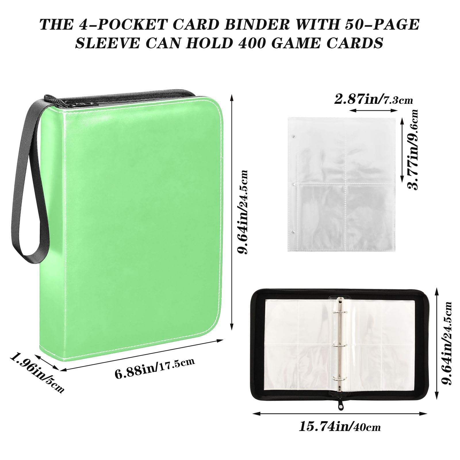 Premium Pale Green Baseball 3-Ring Binder with 400 Card Slots - Durable Trading Card Organizer for Pokemon, MTG, Yu-Gi-Oh & Sports Cards - Perfect for Collectors, Tournaments & School Use