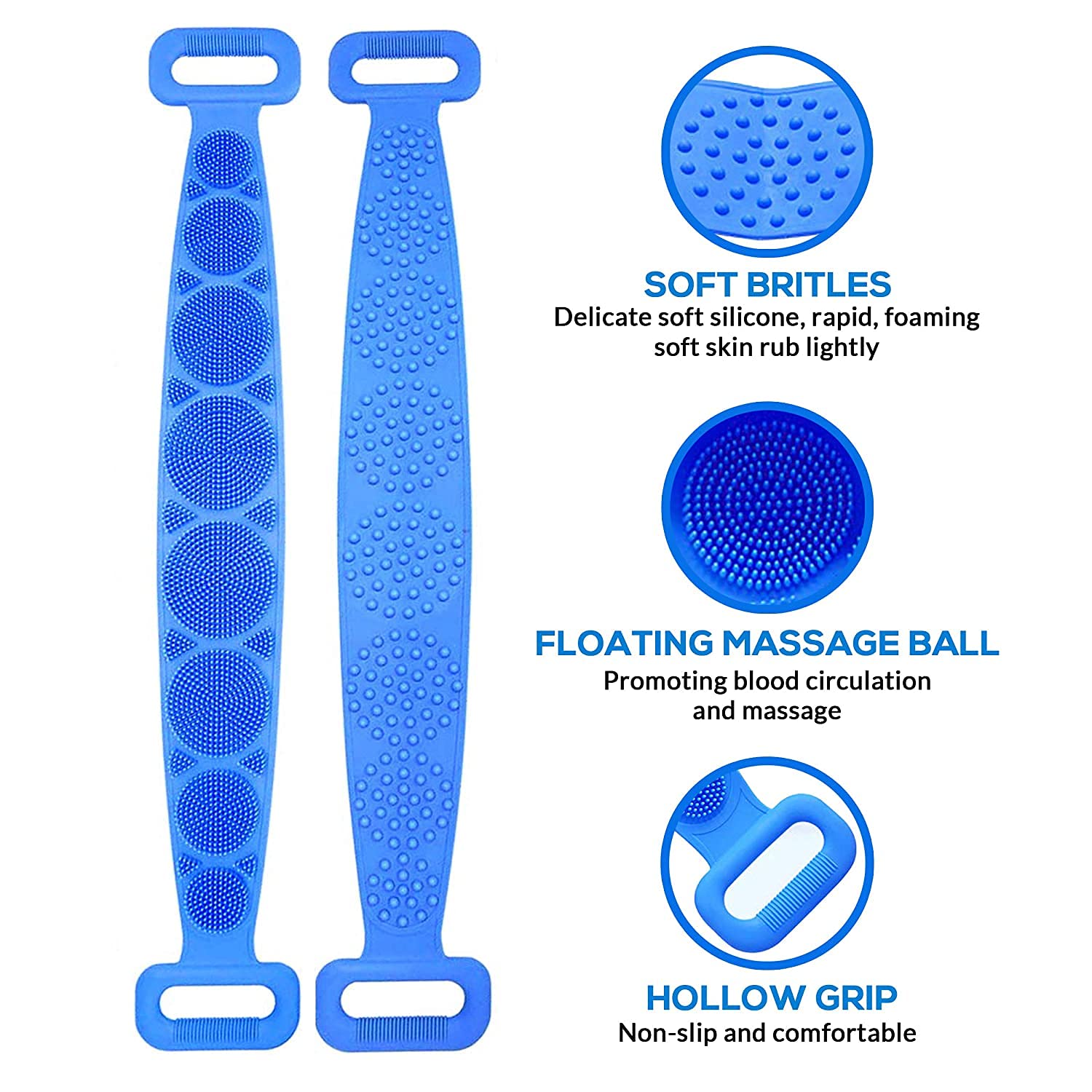 Exfoliating Body Scrubber with Double-Sided Silicone Bristles - Deep Clean & Invigorate Skin - Shower & Bath Scrubber Belt for Women & Men - Pack of 2 (Multicolor) - Perfect for Exfoliating Back, Shoulders & Hard-to-Reach Areas