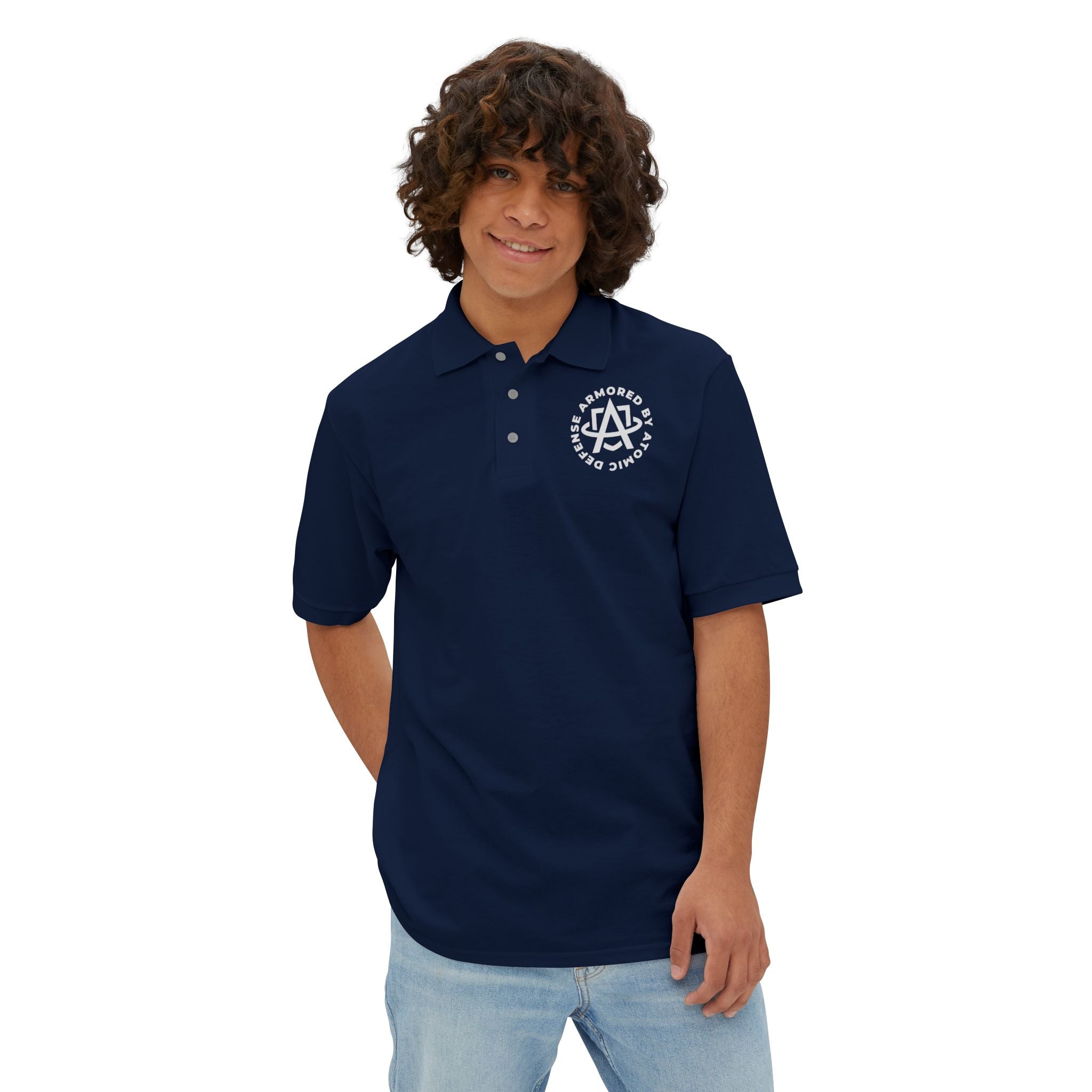 Atomic Defense Men's Performance Piqué Polo Shirt - Moisture Wicking, Breathable & Comfortable for Golf, Tennis & Casual Wear