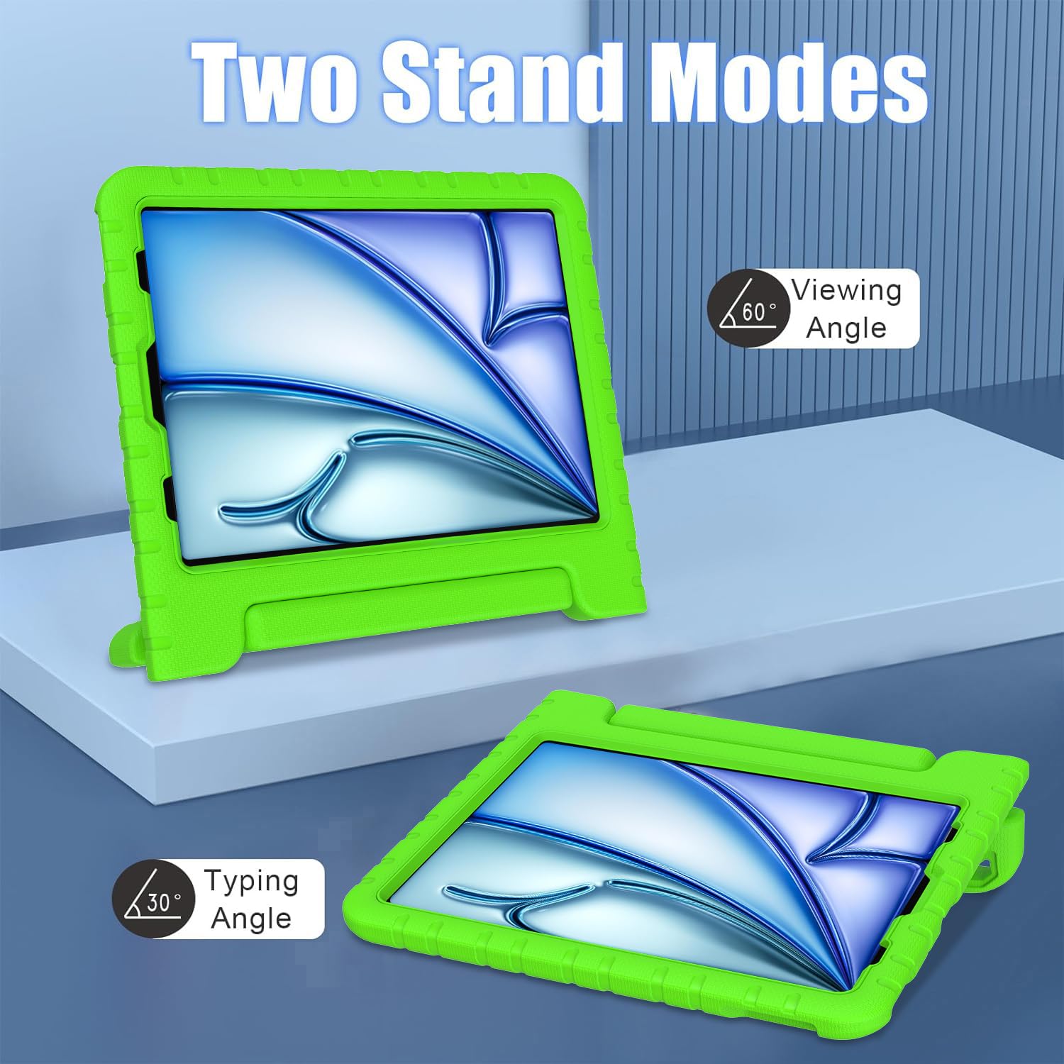BMOUO Shockproof Kids Case for iPad Air 11-inch M3 (2025) / M2 (2024), iPad Air 5th Gen (2022) / Air 4th Gen (2020) 10.9 Inch - Convertible Handle Stand Protective Cover for Children, Green - Perfect for Home Learning, Travel & Playtime