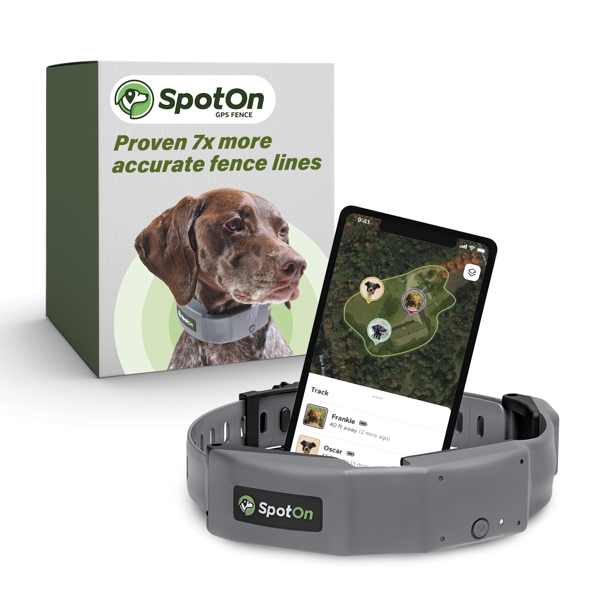 SpotOn GPS Dog Fence Collar - Long Battery Life, Wireless & Waterproof Virtual Dog Fence System with App Control | Accurate All-Terrain Tracking for Medium Dogs | Perfect for Backyard, Hiking & Outdoor Adventures