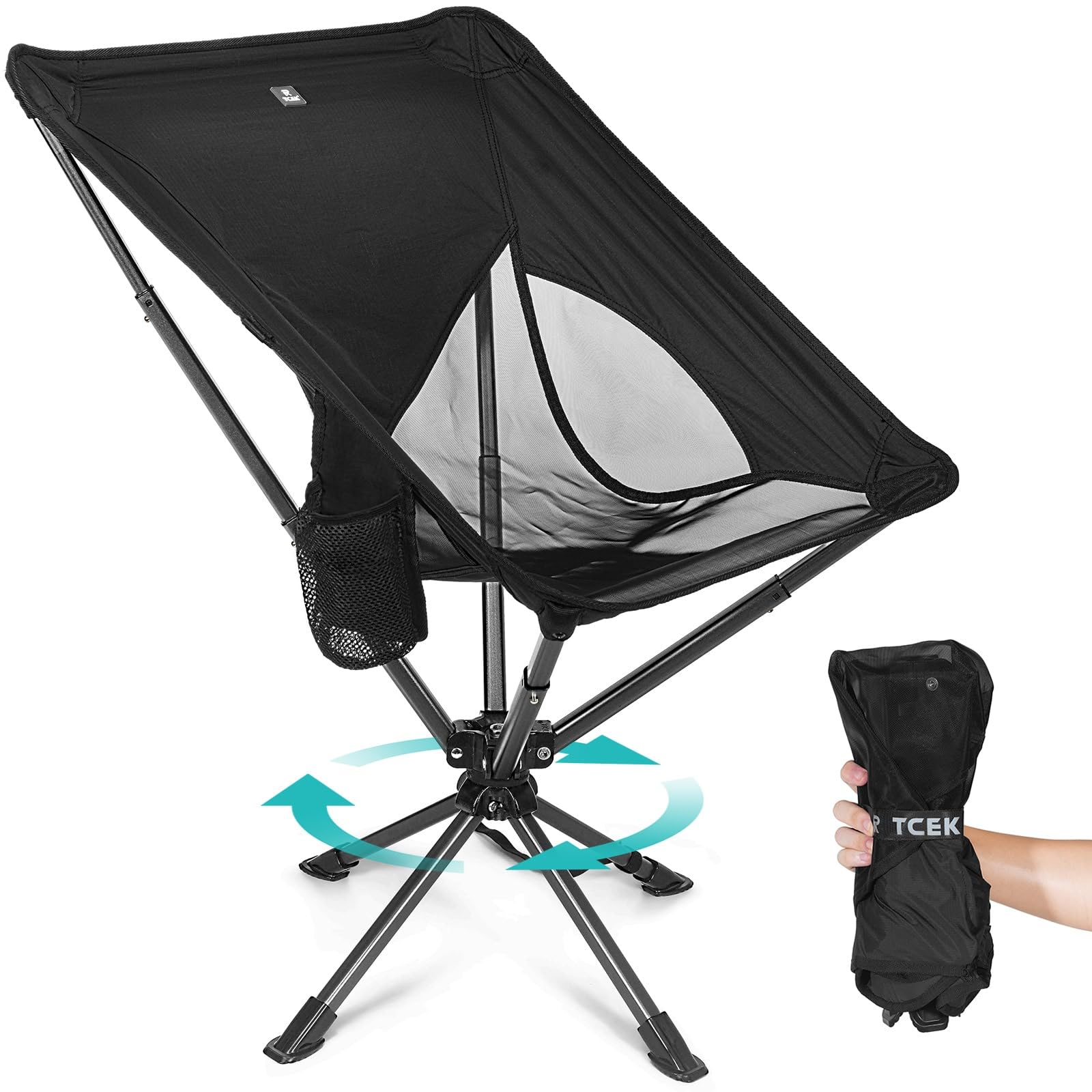 Portable Swivel Folding Chair for Adults - Compact & Lightweight Collapsible Camping Chair with 300 LBS Capacity - Perfect for Outdoor Activities, Travel, Hiking, Beach, Picnics, Backyard, and Tailgating - Sets Up in 8 Seconds