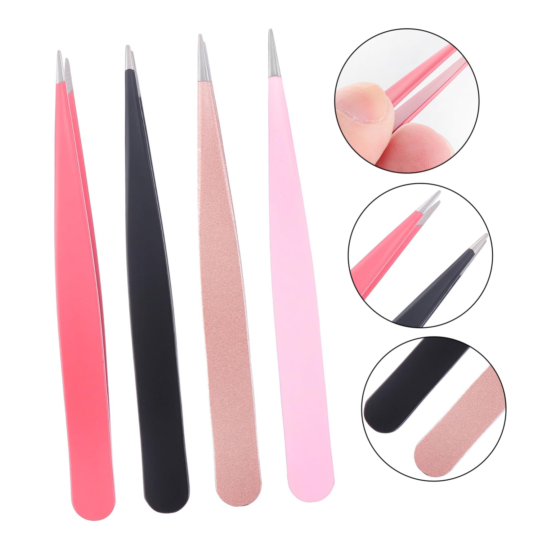 4pcs Stainless Steel Eyebrow Tweezers - Colored Eyebrow Clips, Facial Hair Removal Tool, Eyebrow Trimmer & Pointed Tip Beauty Tweezers for Precise Grooming | Perfect for Eyebrow Shaping, Facial Hair Removal & Makeup Application
