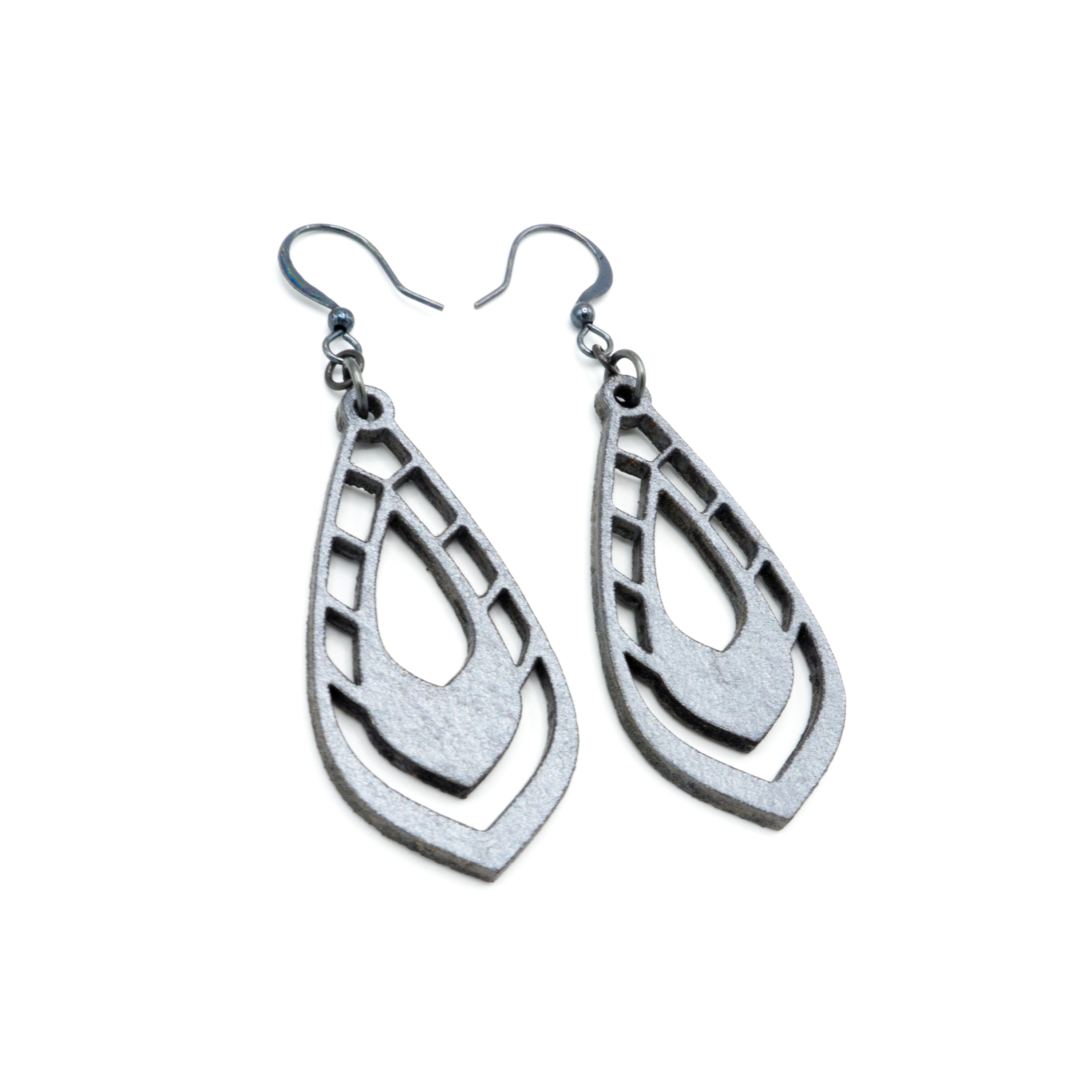 Gem Point 04 Silver Leather Earrings for Women - Handmade Boho Chic Dangle Earrings - Perfect for Casual Wear, Parties & Special Occasions