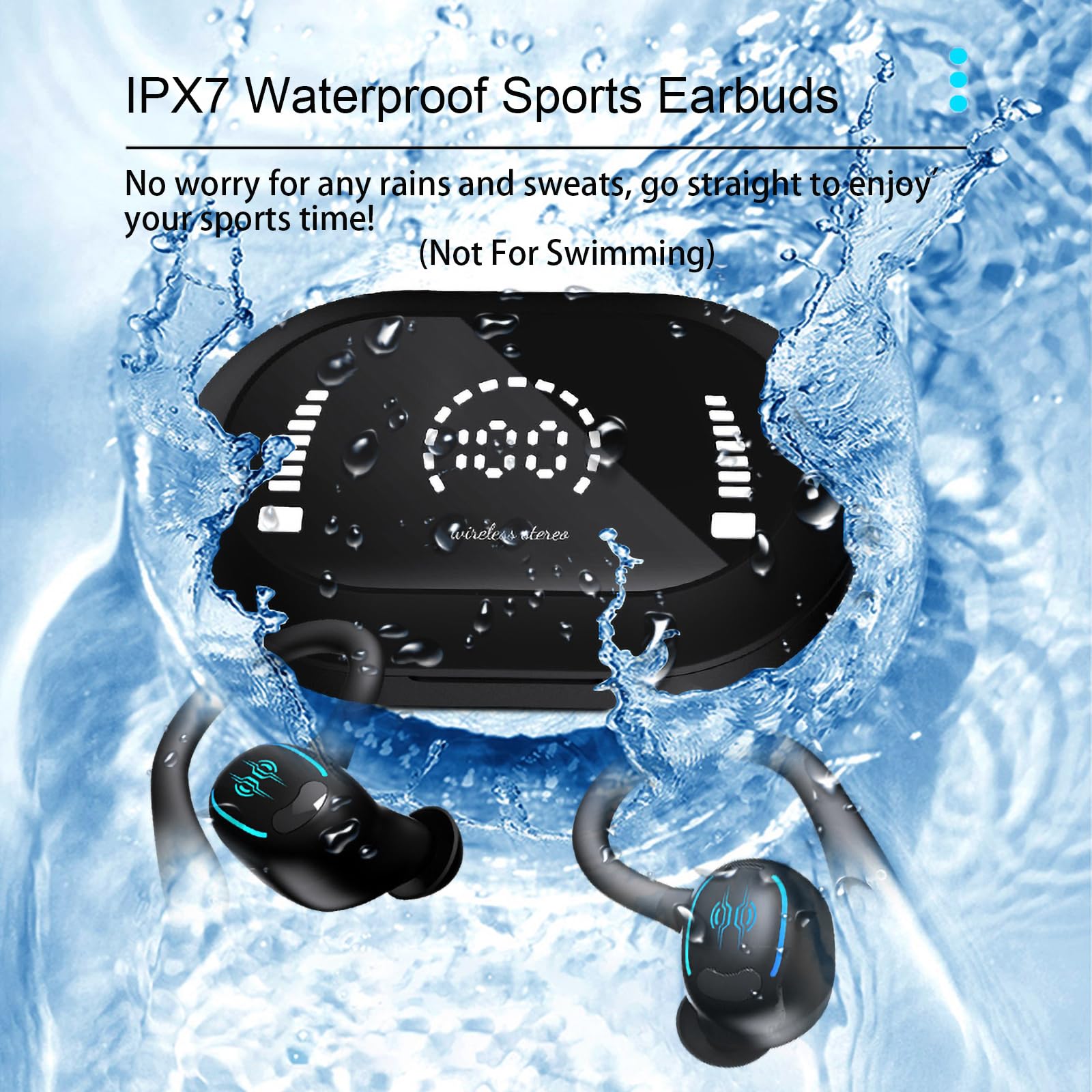 Wireless Bluetooth Sports Earbuds with Ear Hooks - Sweatproof & Waterproof Over-Ear Headphones for Running, Workout, Gym, Cycling & Outdoor Activities - Secure Fit for Active Lifestyles