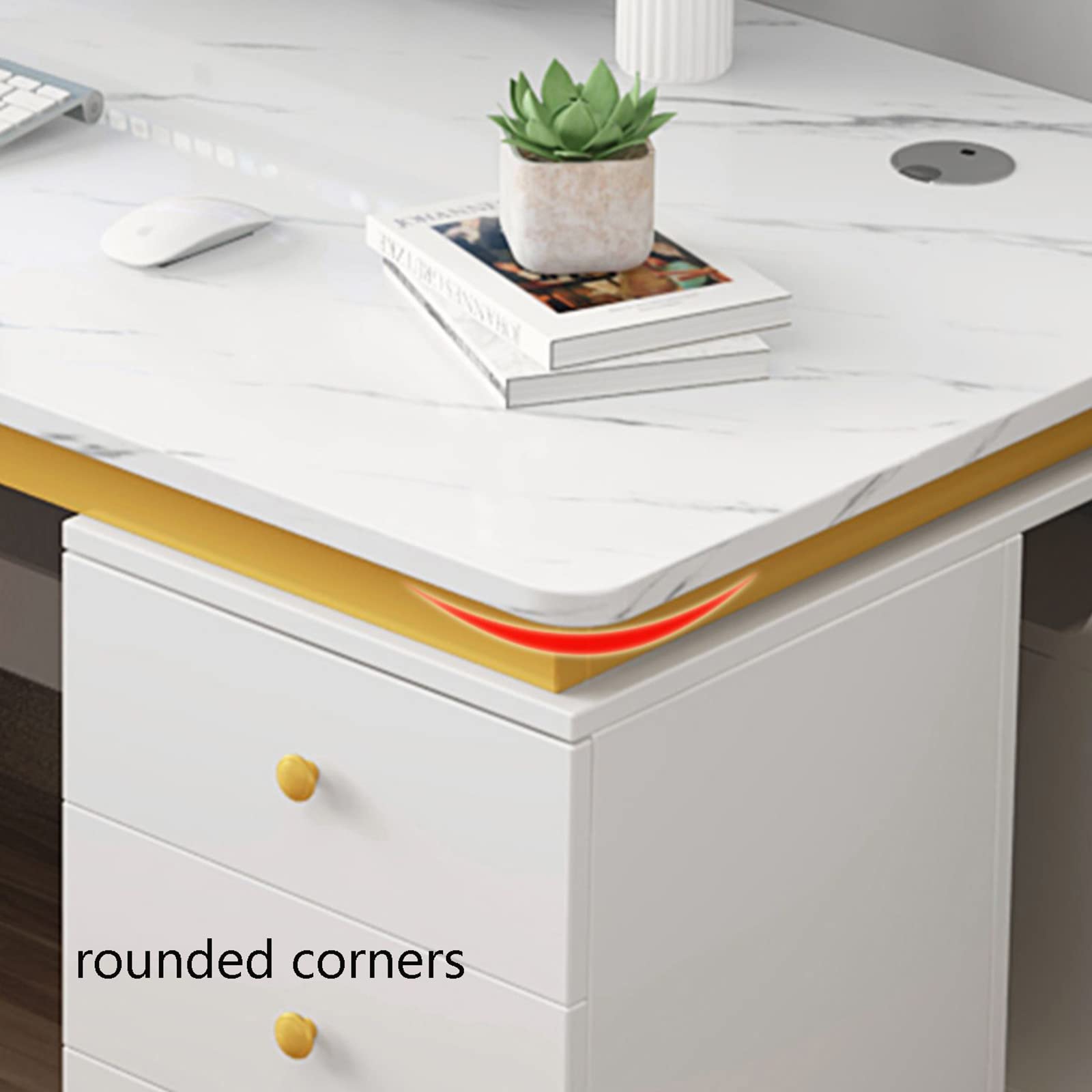 Modern White Computer Work Desk - 160 cm Home Office Writing & Gaming Desk for Bedroom, Study, and Workspace - Ergonomic Design for Comfortable Working & Gaming