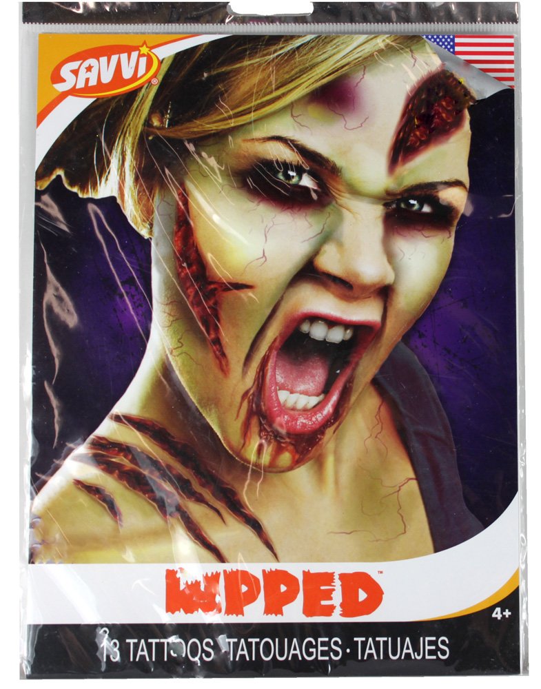 Scary Ripped Scars Halloween Face Tattoos - Realistic Fake Wounds & Gashes for Costume Makeup - Perfect for Horror Parties, Cosplay & Halloween Scenes