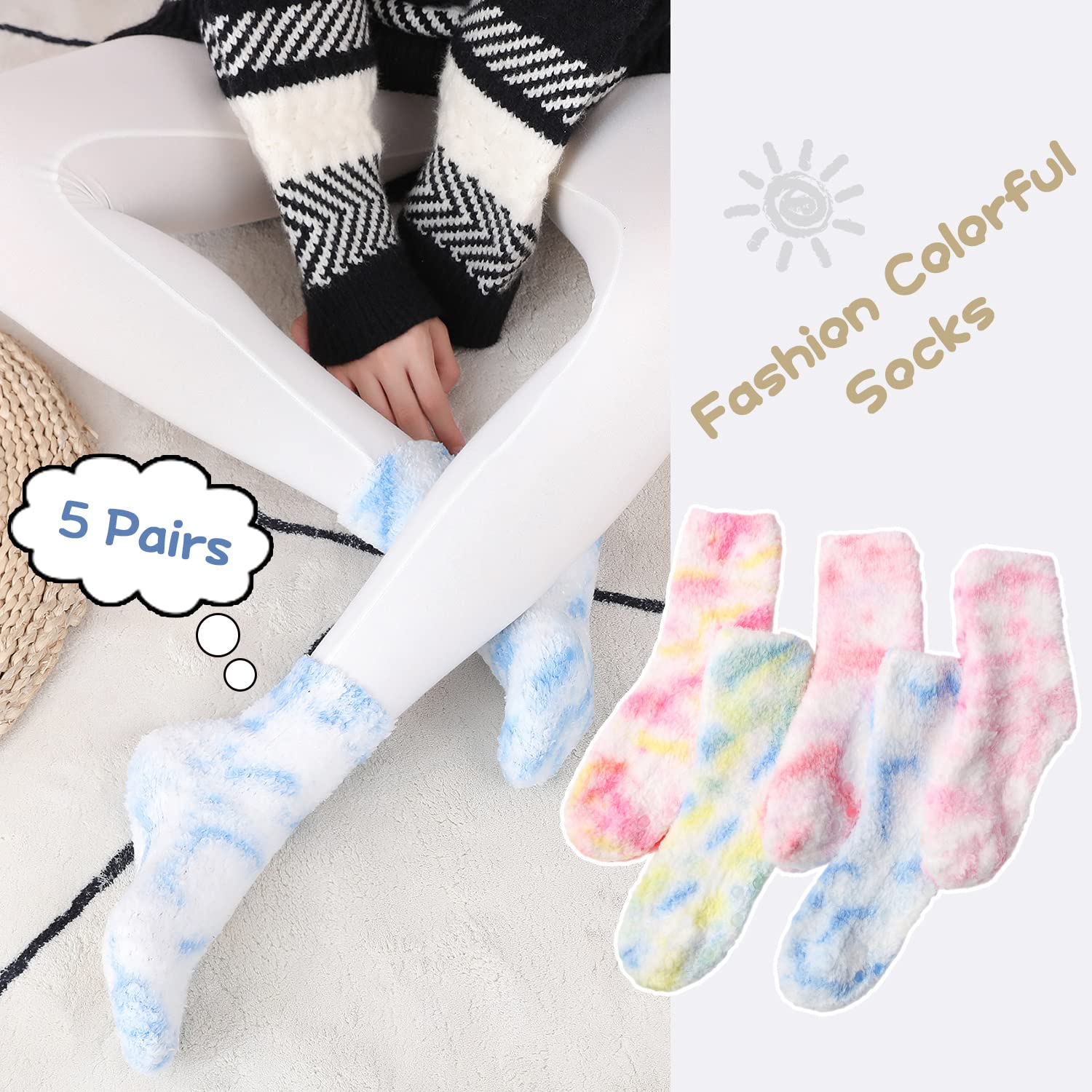 Women's Fluffy Winter Socks - Thick Warm Fuzzy Non-Slip Gripper Socks for Home, Bed & Floor - Cozy Christmas Gift Set H - Perfect for Lounging, Sleepwear & Holiday Presents