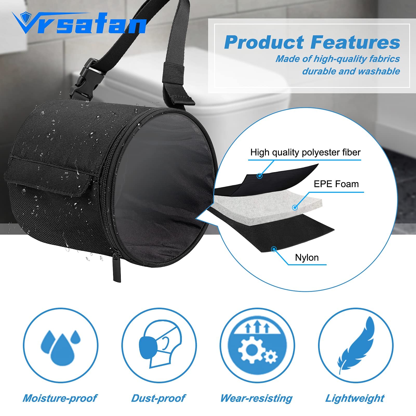 **Waterproof Camping Toilet Paper Holder - Foldable & Adjustable Toilet Paper Dispenser for Bathroom, Car, RV, and Outdoor Adventures (Black) | Cat-Proof Design for Home & Travel Use**