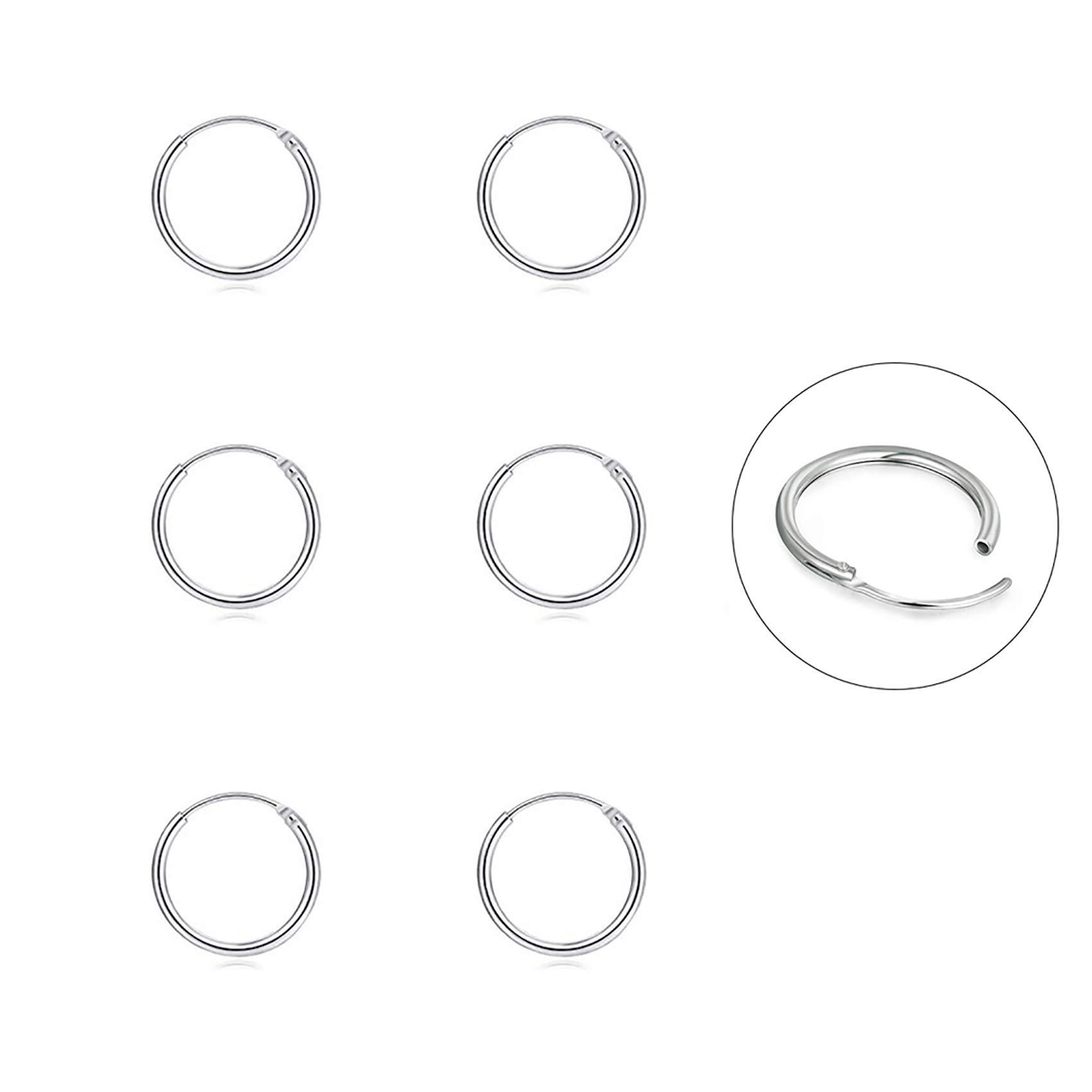 EPIRORA 925 Sterling Silver Hoop Earrings Set - 3 Pairs Small Cartilage Hoops for Women & Men | Hypoallergenic Tragus, Nose & Lip Rings | Perfect for Everyday Wear, Gifts & Body Piercing Jewelry