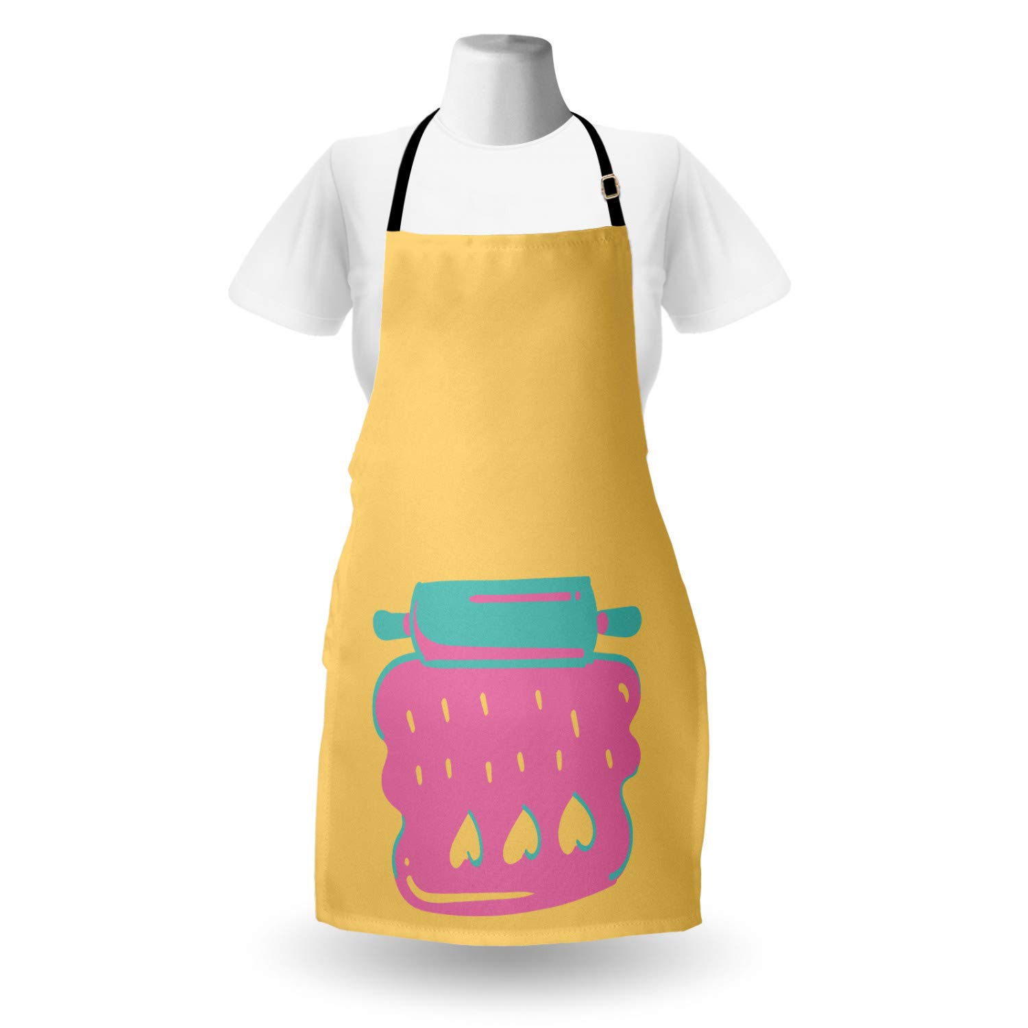 Ambesonne Personalized Chef Apron - Cartoon Baking & Cooking Design with Colorful Rolling Pin Dough Motif - Adjustable Unisex Kitchen Bib for Adults (Pale Pink) - Perfect for Home Cooking, Baking Parties & Culinary Gifts