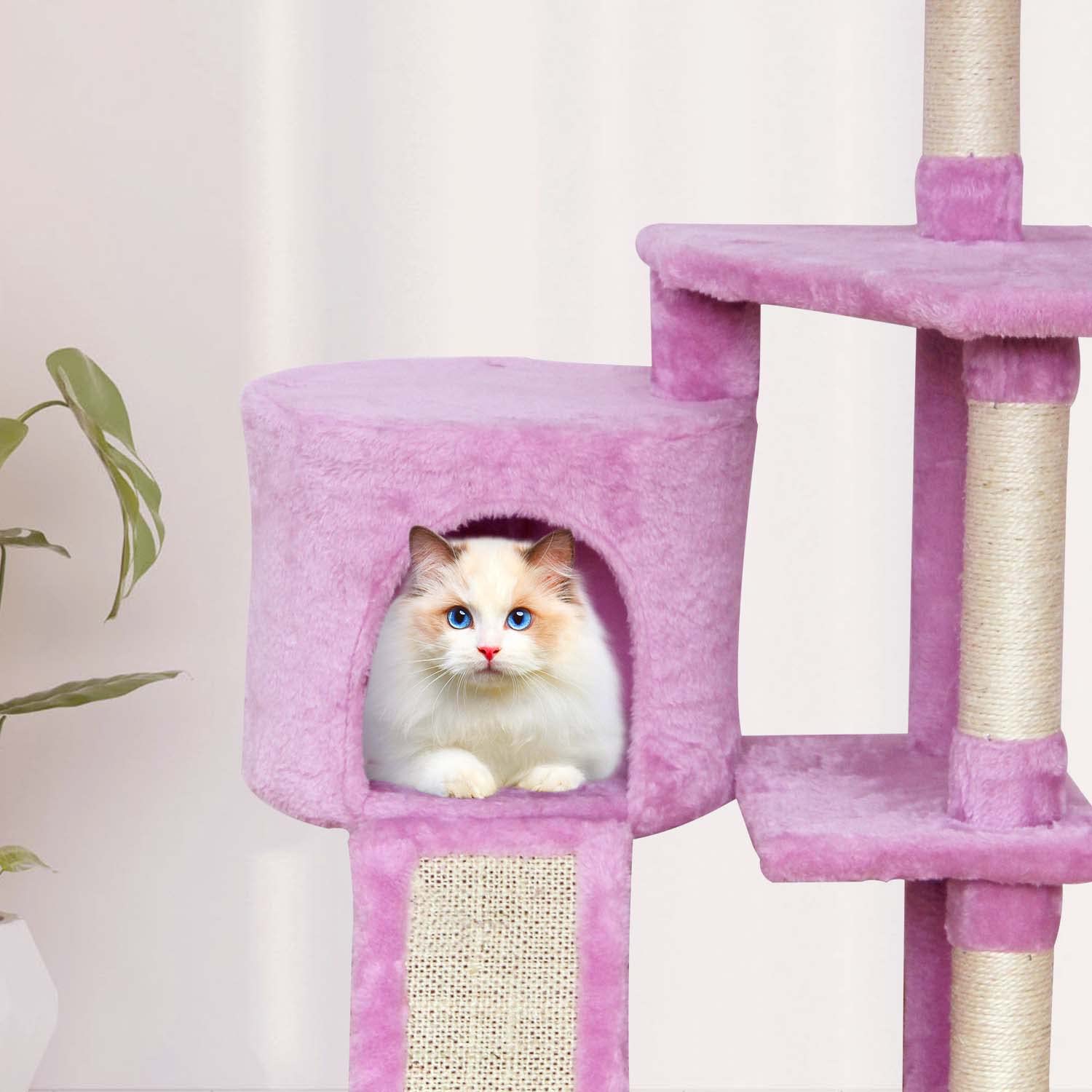 Premium Pink Cat Tree Tower for Indoor Cats - Multi-Level Cat Condo with Scratching Posts, Dangling Toys & Plush Perches - Perfect for Large, Medium & Small Cats - Ideal for Play, Exercise & Relaxation in Home, Apartment or Office
