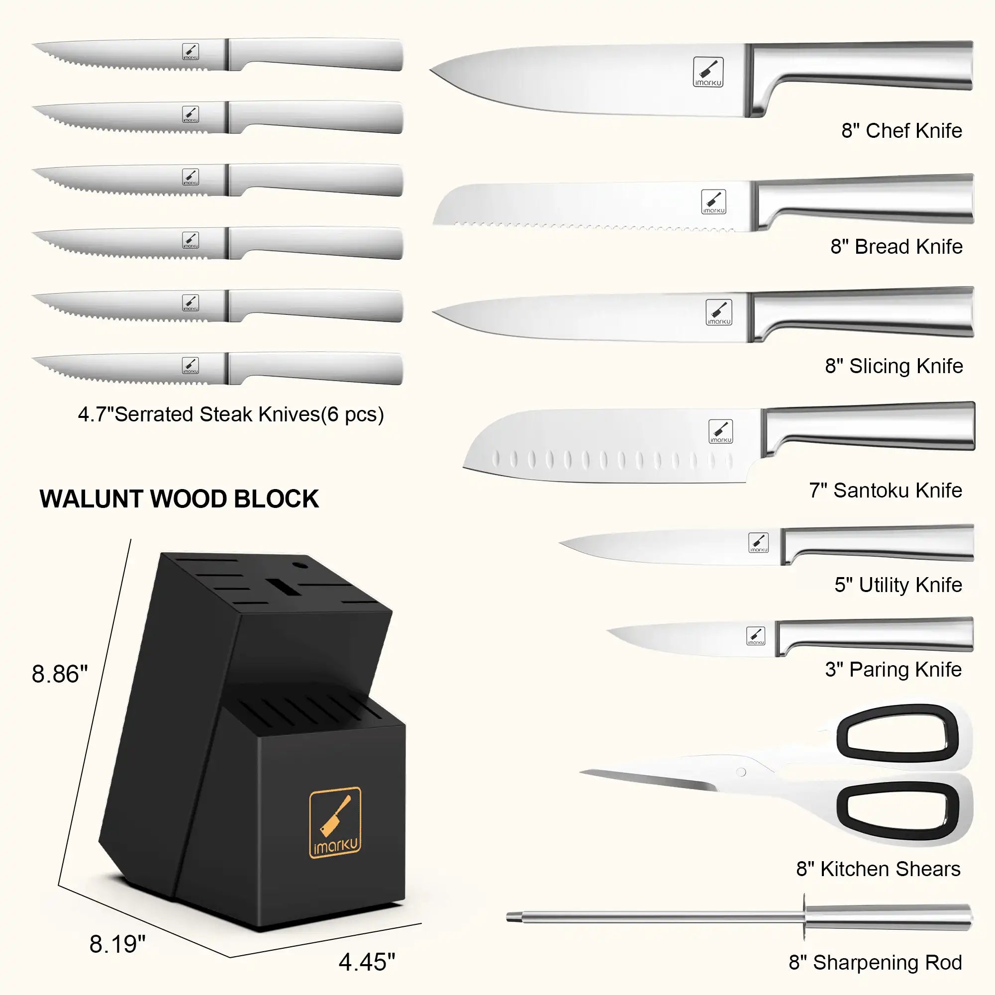 15-Piece Japanese High Carbon Stainless Steel Kitchen Knife Set - Professional Chef Knives for Cooking, Slicing, Dicing & Food Prep - Perfect for Home Kitchens & Restaurants