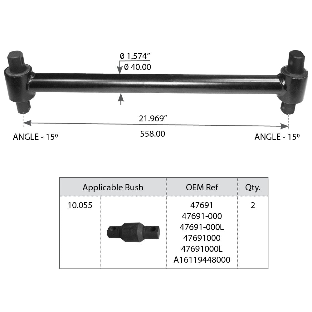 Heavy Duty Torque Rod with Bushing for International Navistar Trucks - Replacement for 493921C1 - Perfect for Suspension Repair & Off-Road Performance